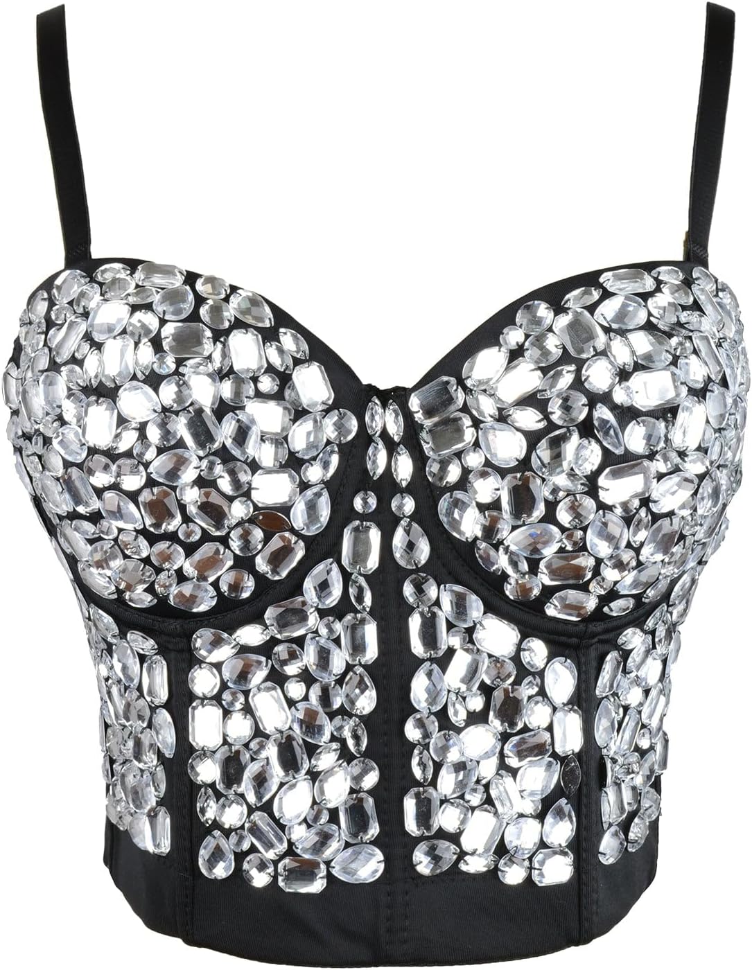 ELLACCI Women's Sexy Rhinestone Punk Bustier Crop Top Push Up Corset Bra White - Image 8