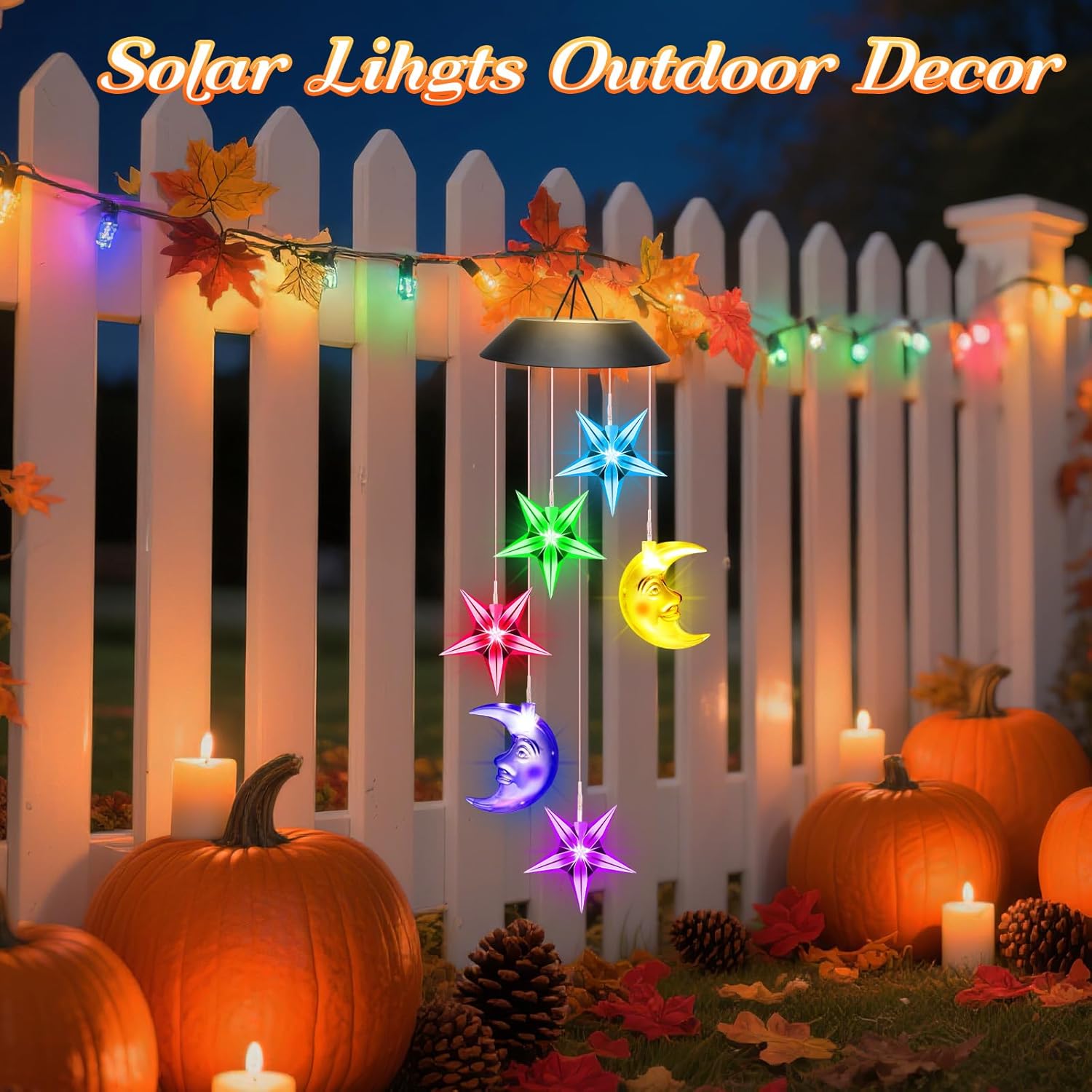 Birthday Gifts for Women Mom Grandma Her Wife, Winzwon Solar Lights Outdoor Wind Chimes for Outside Garden Yard Patio Porch Deck Hanging Decor, Moon and Star Gifts for Mothers Day - Image 3