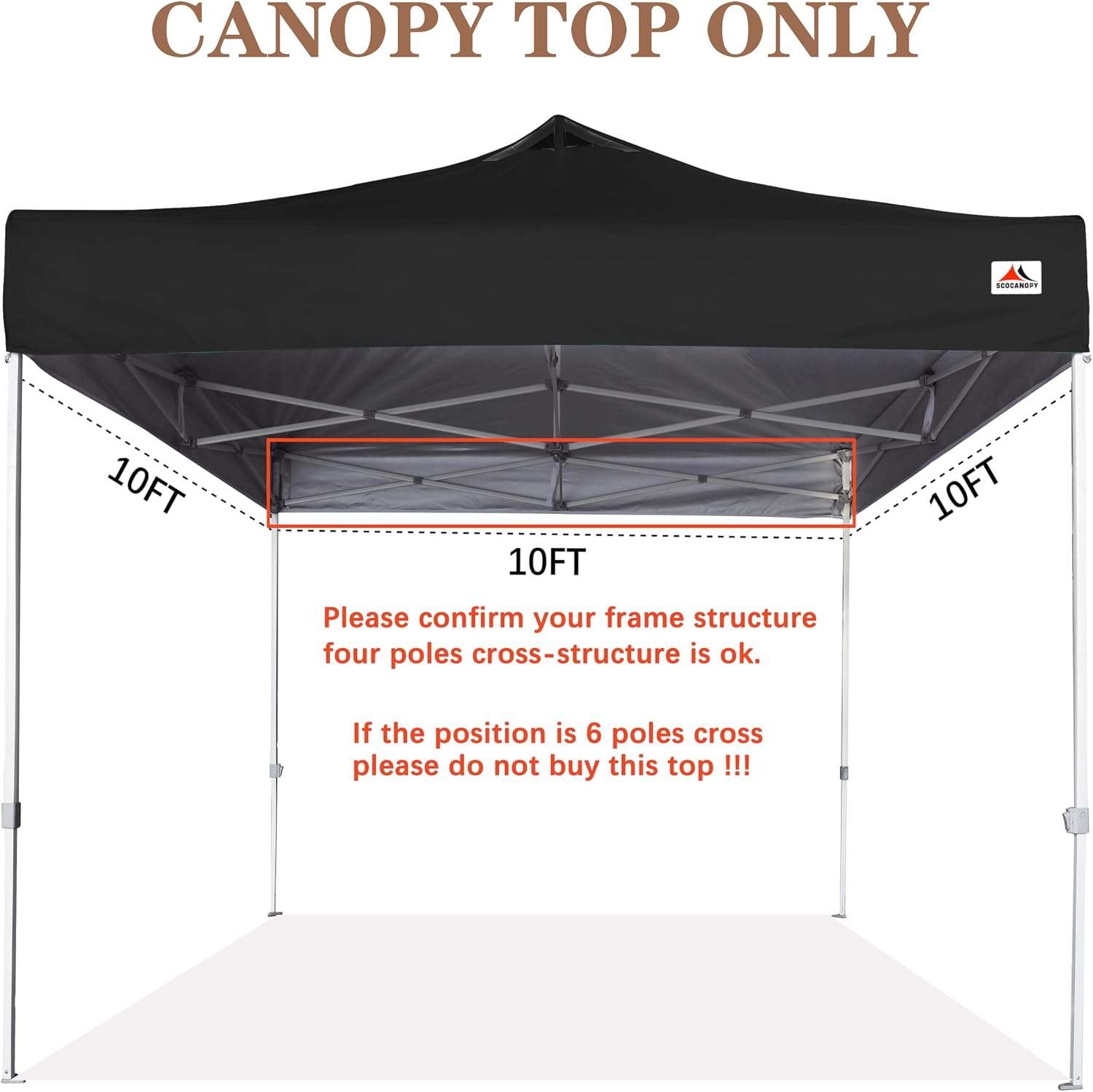 SCOCANOPY Commercial 10x10 Pop Up Canopy Replacement Cover Top with Air Vent,Canopy Cover ONLY, (Black)