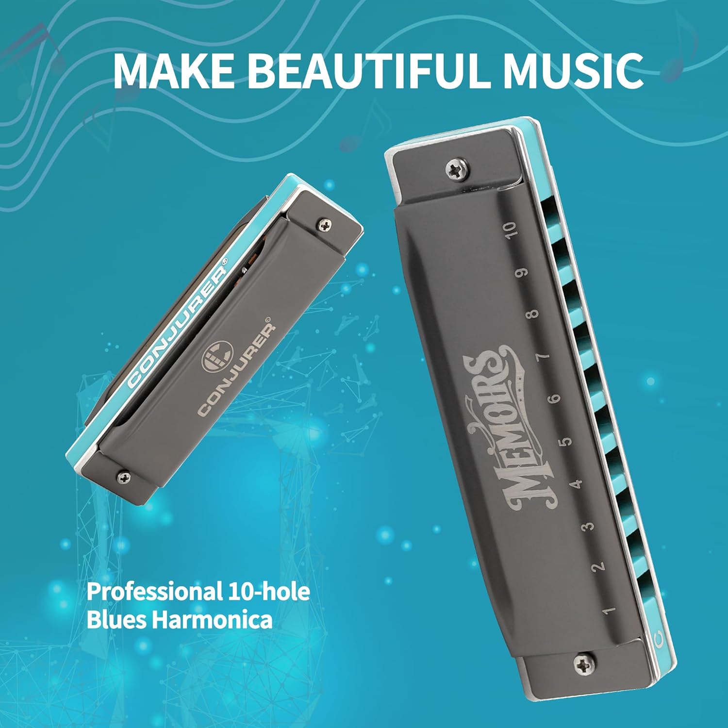 CONJURER Harmonica for Adults 10 Hole Diatonic Deluxe C Key Harmonica for Beginners Professionals Phosphor Bronze Reeds Brass Mouth Organ with Case