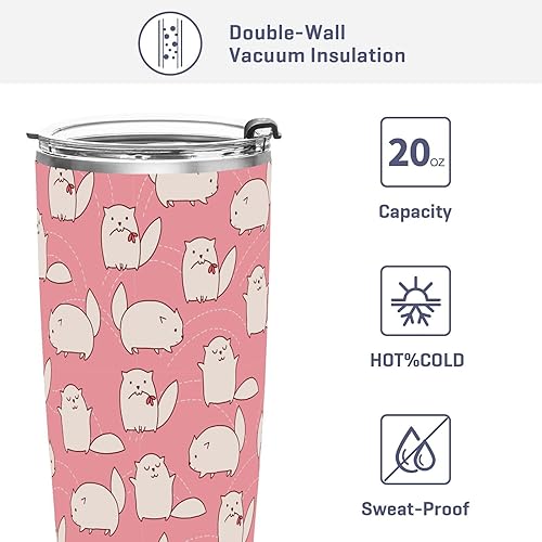 Miniatura 4 de Vaso térmico con tapa y pajilla, diseño de gatos con diseño de flores rosas y pajilla, de acero inoxidable, doble pared, taza de café de viaje, taza