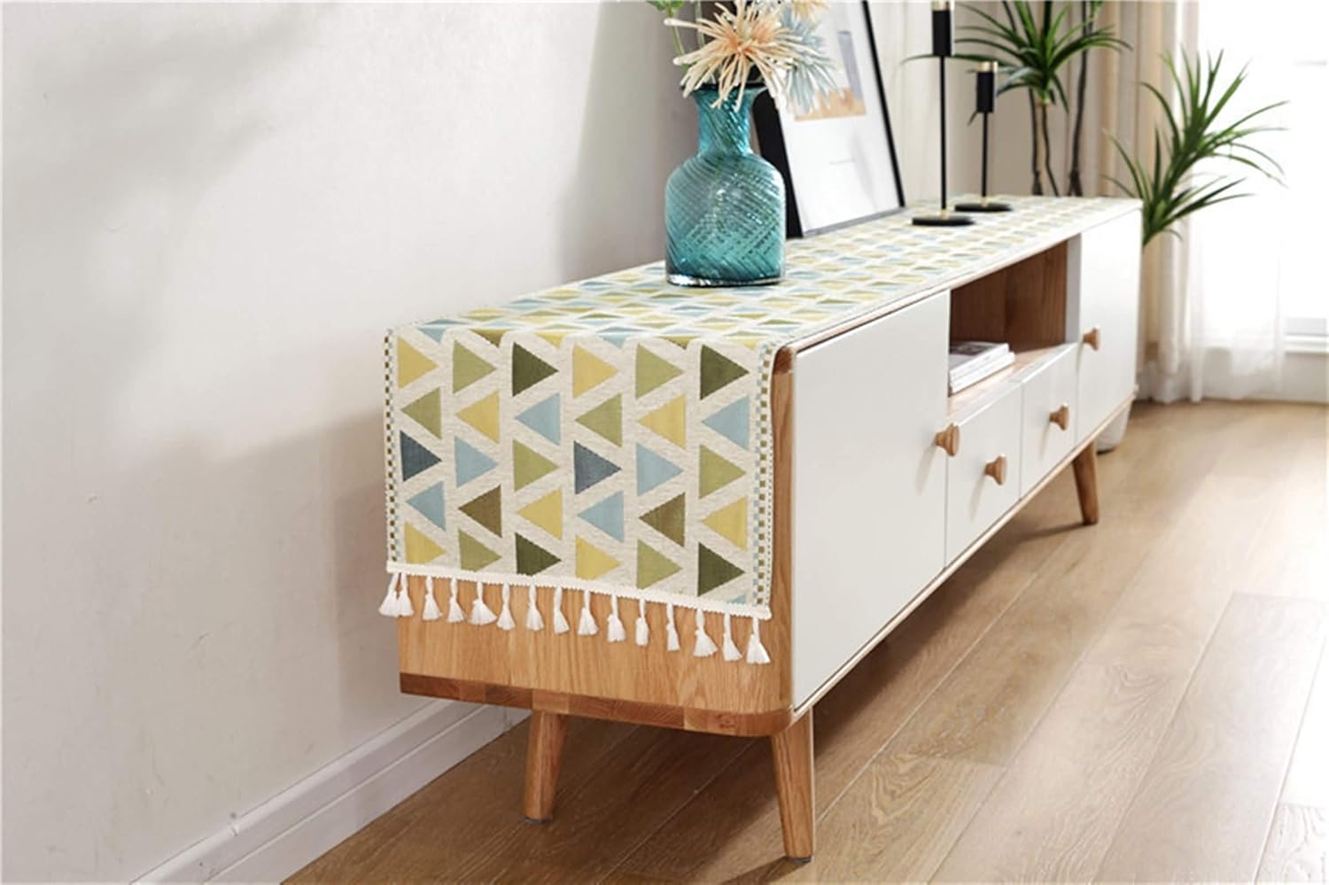 Table Runners,35x250CM,Triangle Pattern Decorative Table Runner Polyester,Autumn Table Runner Rectangle Yellow Green