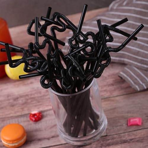 Miniatura 6 de Envueltas individualmente 100 pajitas de plástico flexible color negro, pajitas plegables desechables, 10.2 pulgadas de largo y 0.23 pulgadas de