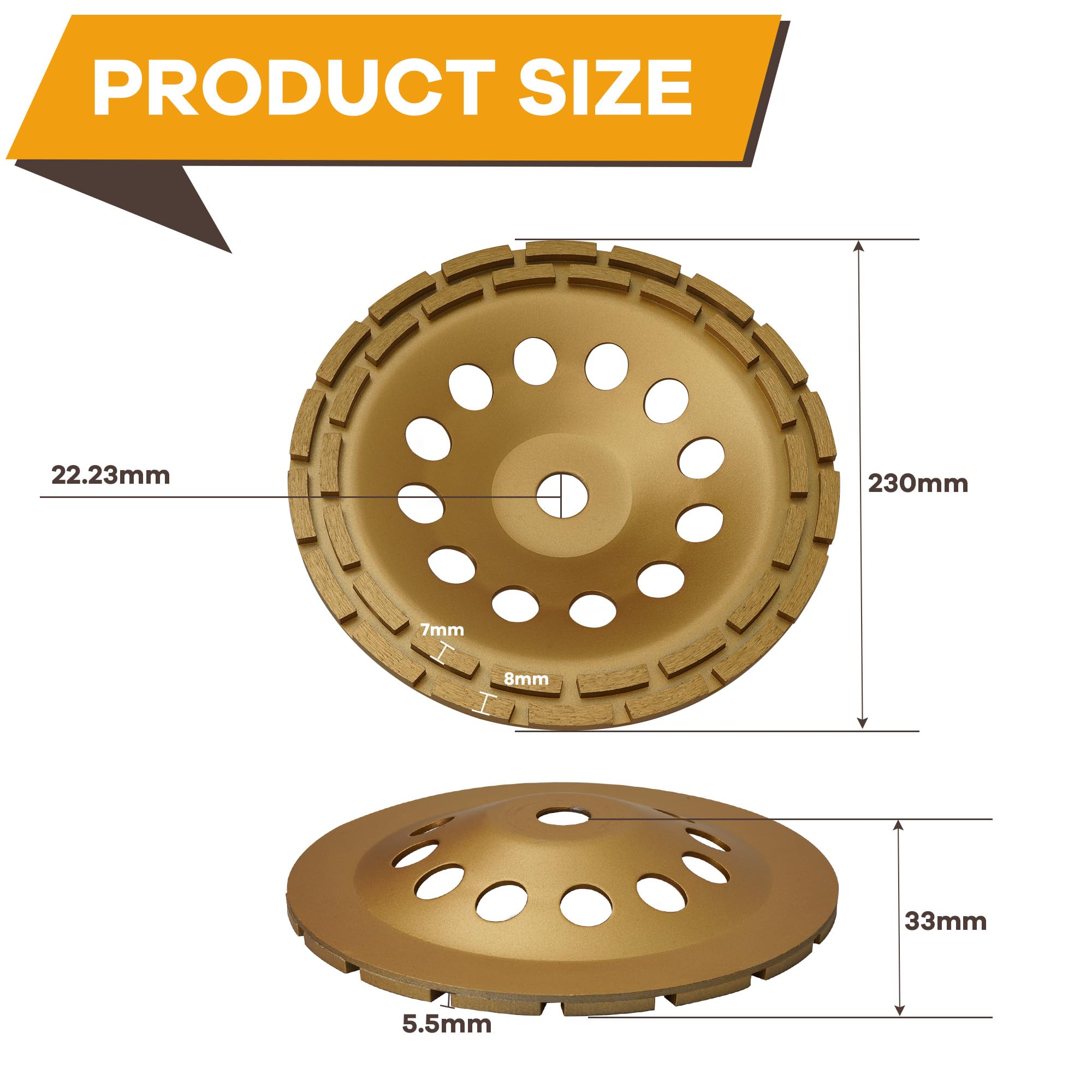 Meule diamant 230 mm - Disque de meulage d'angle pour béton, mur, sol et surface - Qualité industrielle