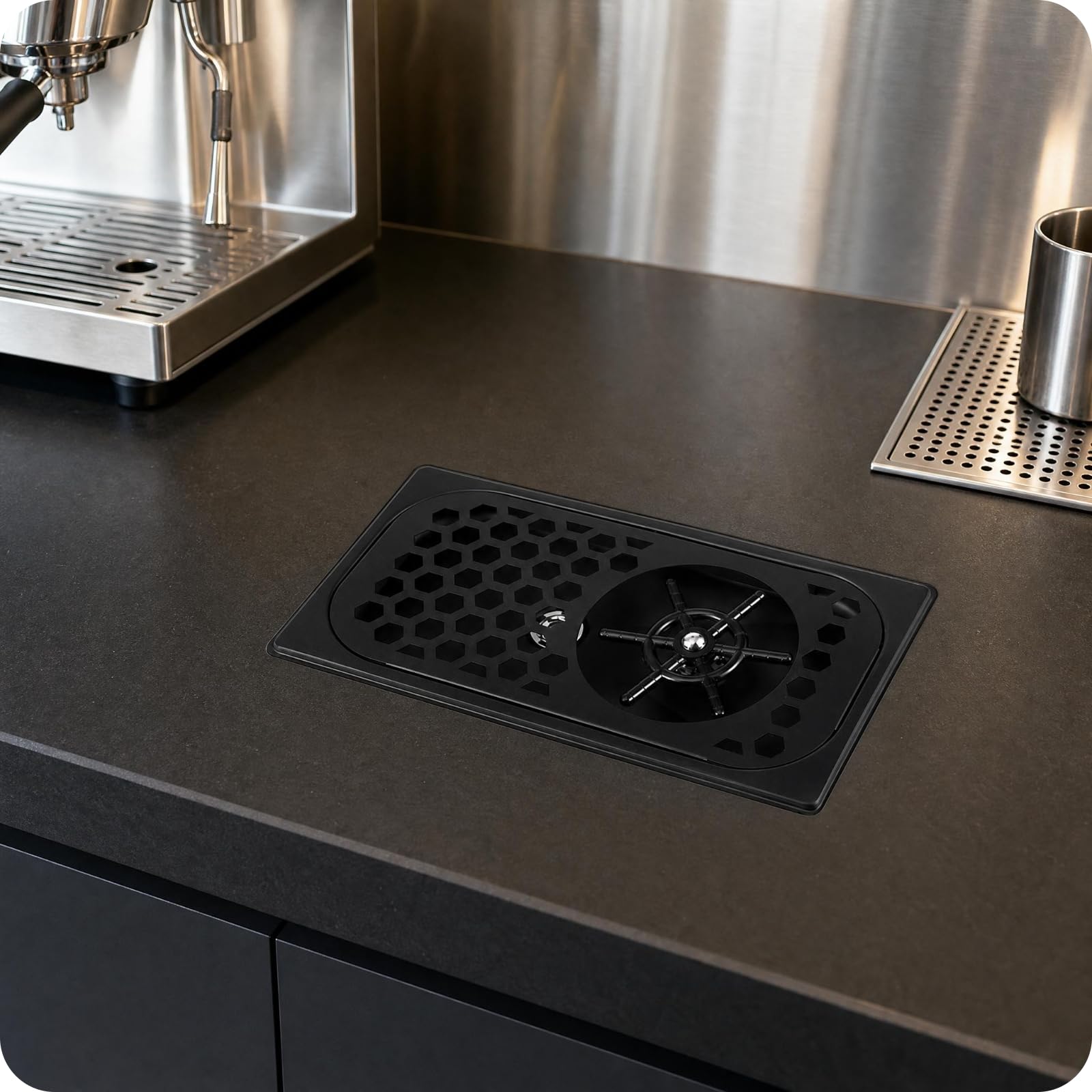 Lavatazze a Incasso Incassato Lavatazze in Acciaio Inox Antirumore Arredo Cucina, Nero