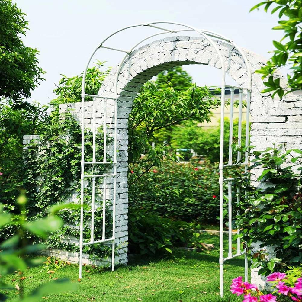 Metalowy łuk ogrodowy, 2,5 m, wytrzymały łuk różany, krata, pergola, do pnączy róży, biały, duży rozmiar, altanka, stojak dekoracyjny