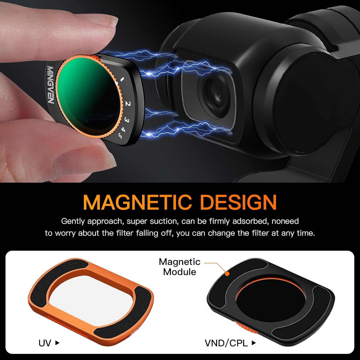 Magnetic Adjustable ND Filters Set for DJI Osmo Pocket 3/Xtra Muse Camera Accessories, Adjustable ND Filters 1-5 Stops + 6-9 Stops - 4 Pack (CPL, UV, VND2-32 VND64-512)