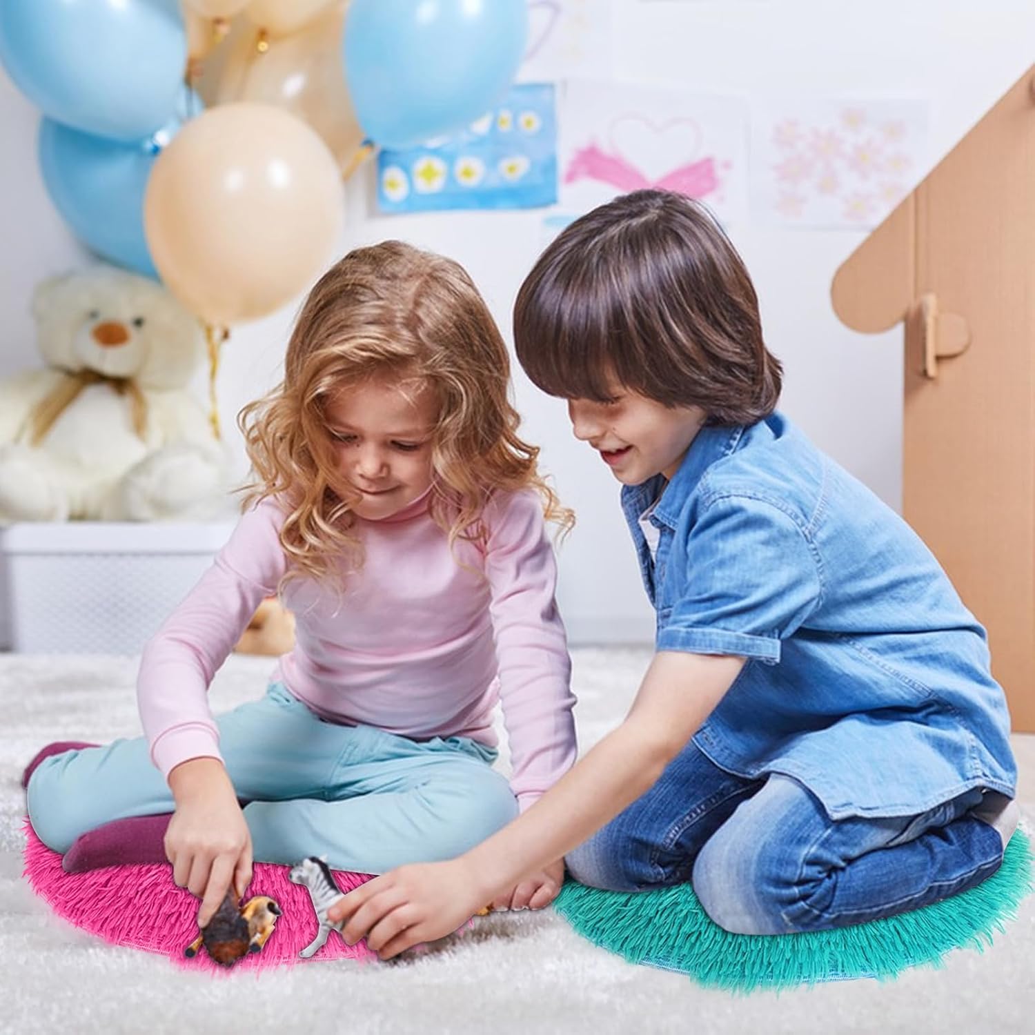 20 Pack Kids Crazy Carpet Circle Seats 16 Inch Round Floor Mat Kids Colorful Floor Cushions Soft Educational Classroom Rug for School Home Group Activity Learning Marker Playing Areas