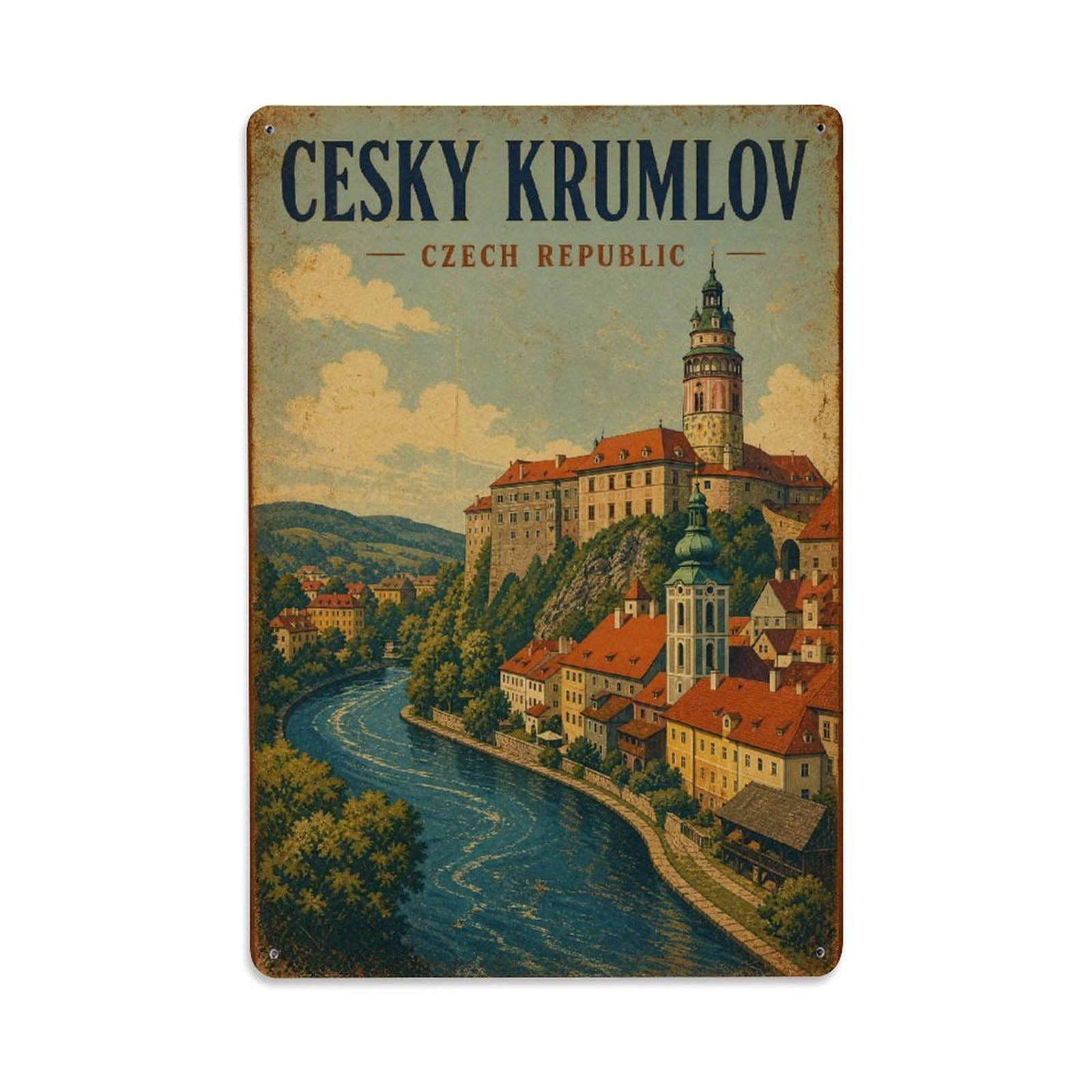 Metal Tin Sign Retro Travel Czech Republic Cesky Krumlov