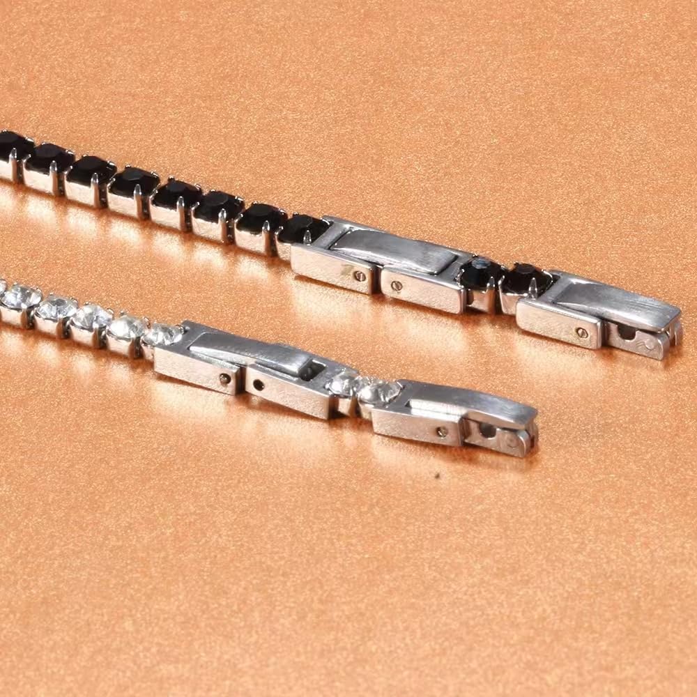 JSNOM Bracciale Tennis Uomo Argento: Bracciali Acciao 3mm Nero Oro con 5A Cubic Zirconi, Regalo Braccialetto per Marito Fidanzato Uomo