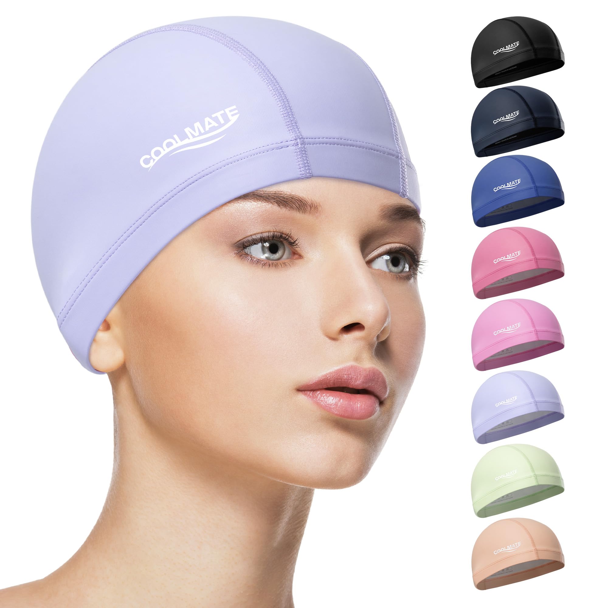 COOLMATE Fabric Swim Cap for Adult Women Men Kid 3 4 6 8 14 16, Silicone Water Resistant Layer, Cloth Swim Cap Gifts for Swimmers, Lightweight for Pool, Lap Swimming (1 pc)