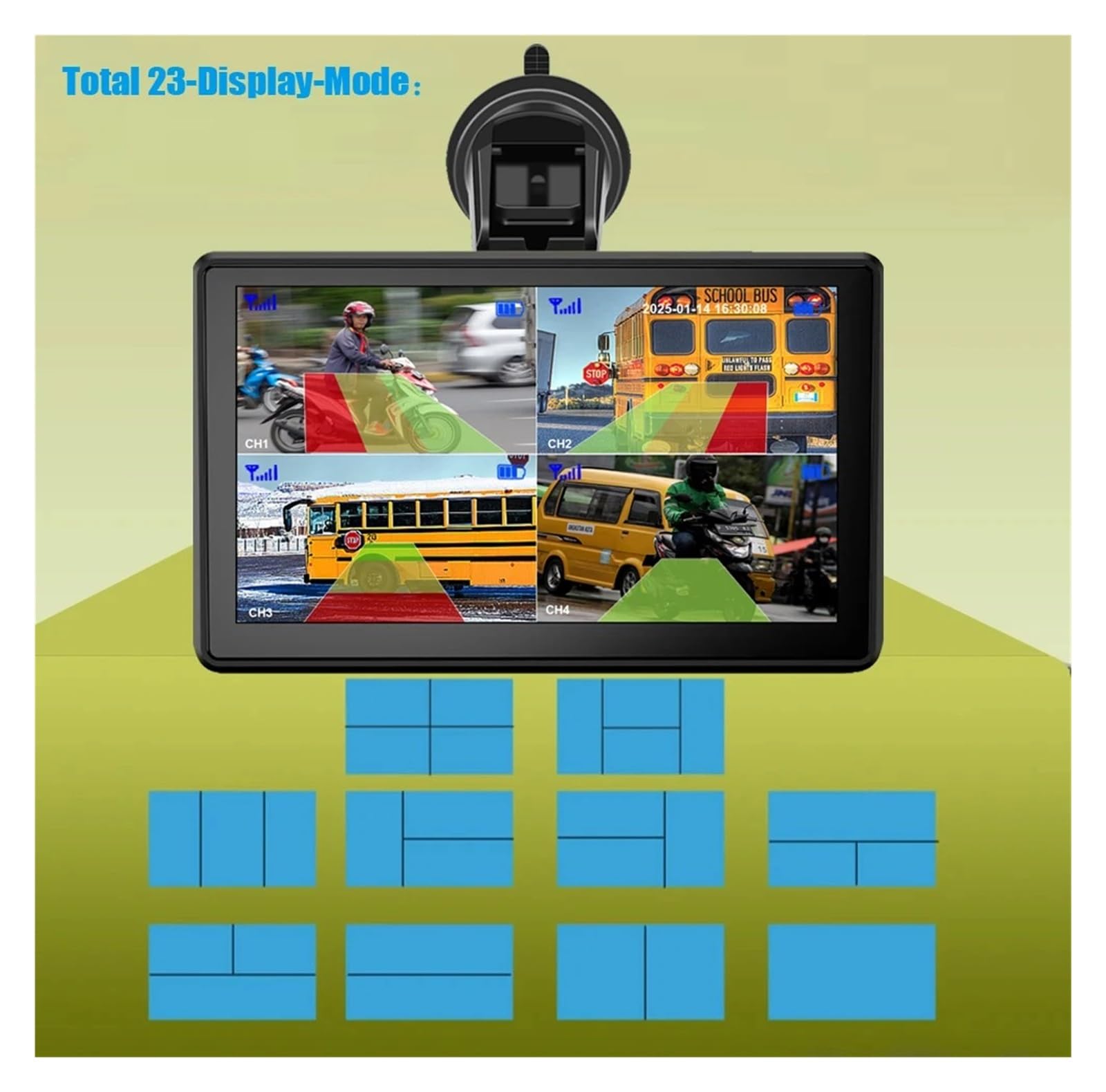 Monitor DVR Inalámbrico con Pantalla Táctil 7 Pulgadas Pantalla Dividida 1/2x BSD Detección IA Cámara Respaldo Solar No Daña Instalación RV Cámara Visión Trasera(64G,2 Kit)