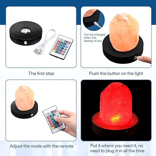 Miniatura 4 de Base LED recargable negra con pantalla de cristal, soporte de base de luz LED de madera, 16 modos de luz con controles remotos y cables de carga