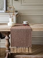 Vista 126 de ZeeMart Light Grey Table Runners 108 Inches Long, Burlap Linen Style Rustic Farmhouse Table Runner, Long Boho Dining Table Runner, 13x108 Inches