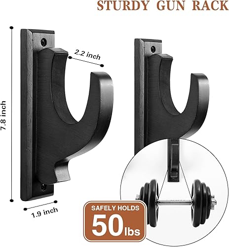 Miniatura 5 de DGWJSU Soporte de pared para armas, soportes de madera maciza para sostener y exhibir escopeta, rifle de espada, arco, arma de fuego, ganchos de