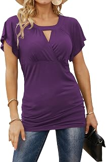 Ninedaily Women Dressy Tunic Tops Crossover V Neck Raglan Sleeve Ruched Blouse