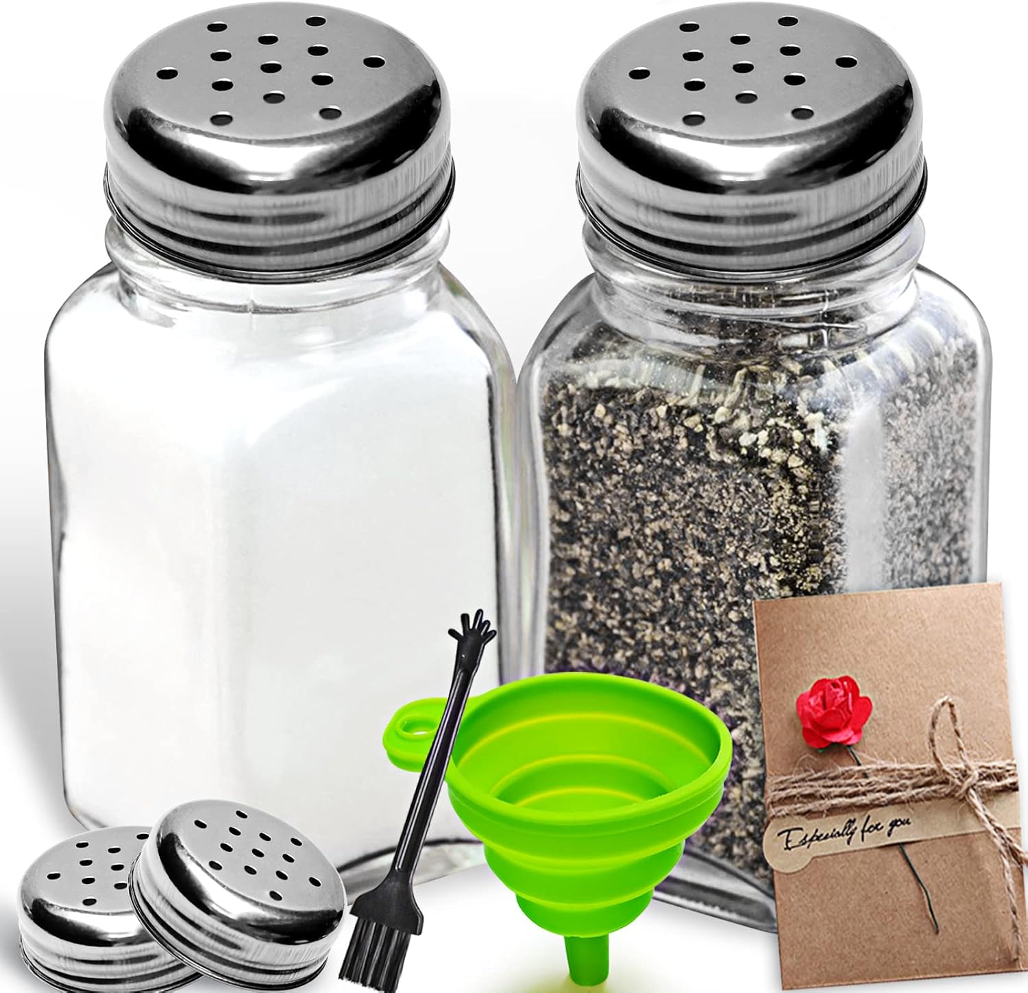 Glass Salt and Pepper Shakers Set ,Cute Farmhouse Pepper and Salt Shaker Sets with Stainless Steel Lids for Kitchen Decor: Home & Kitchen