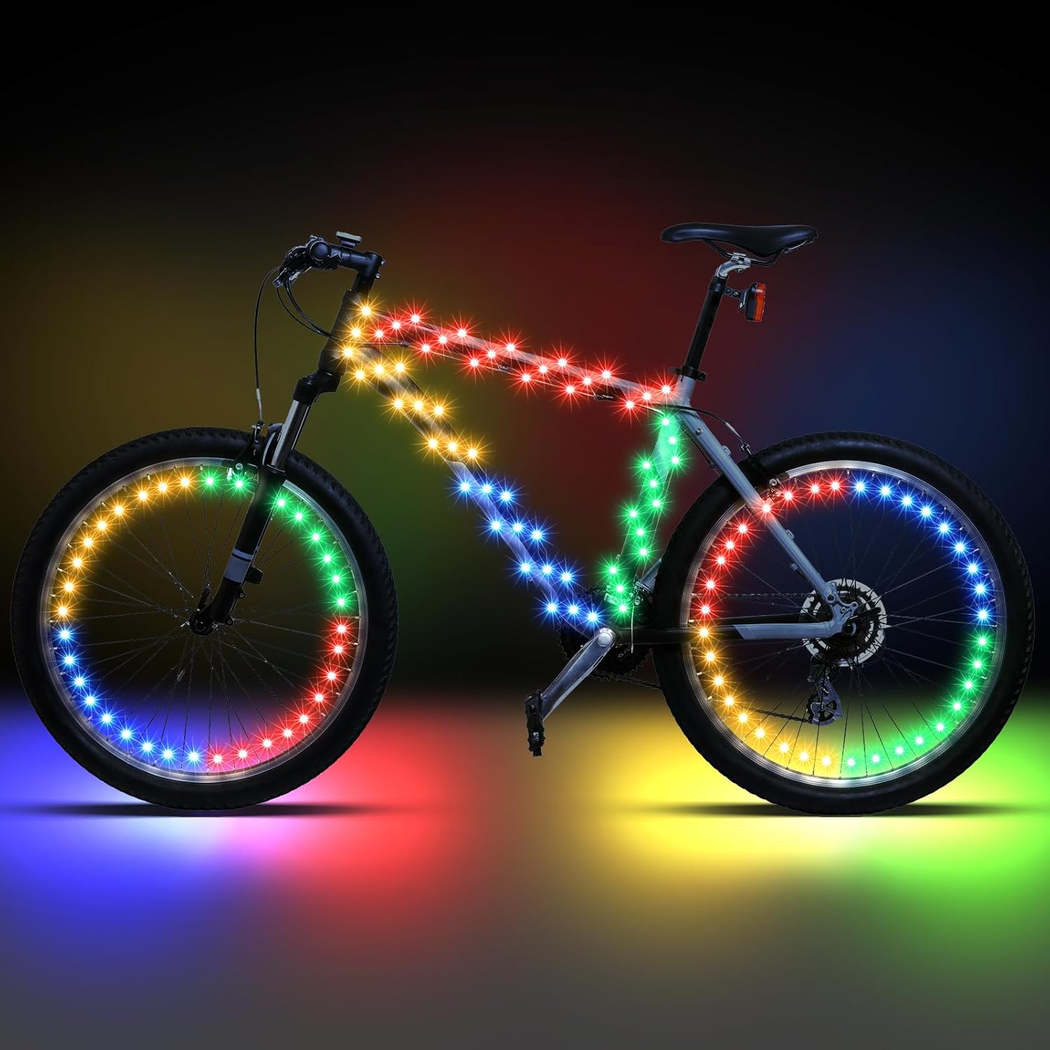 Woanger 3 Pcs LED Bike Lights for Night Riding Bicycle Frame and Wheel Lights Battery Powered Bike Accessories Gifts for Adults Riding at Night Color Changing