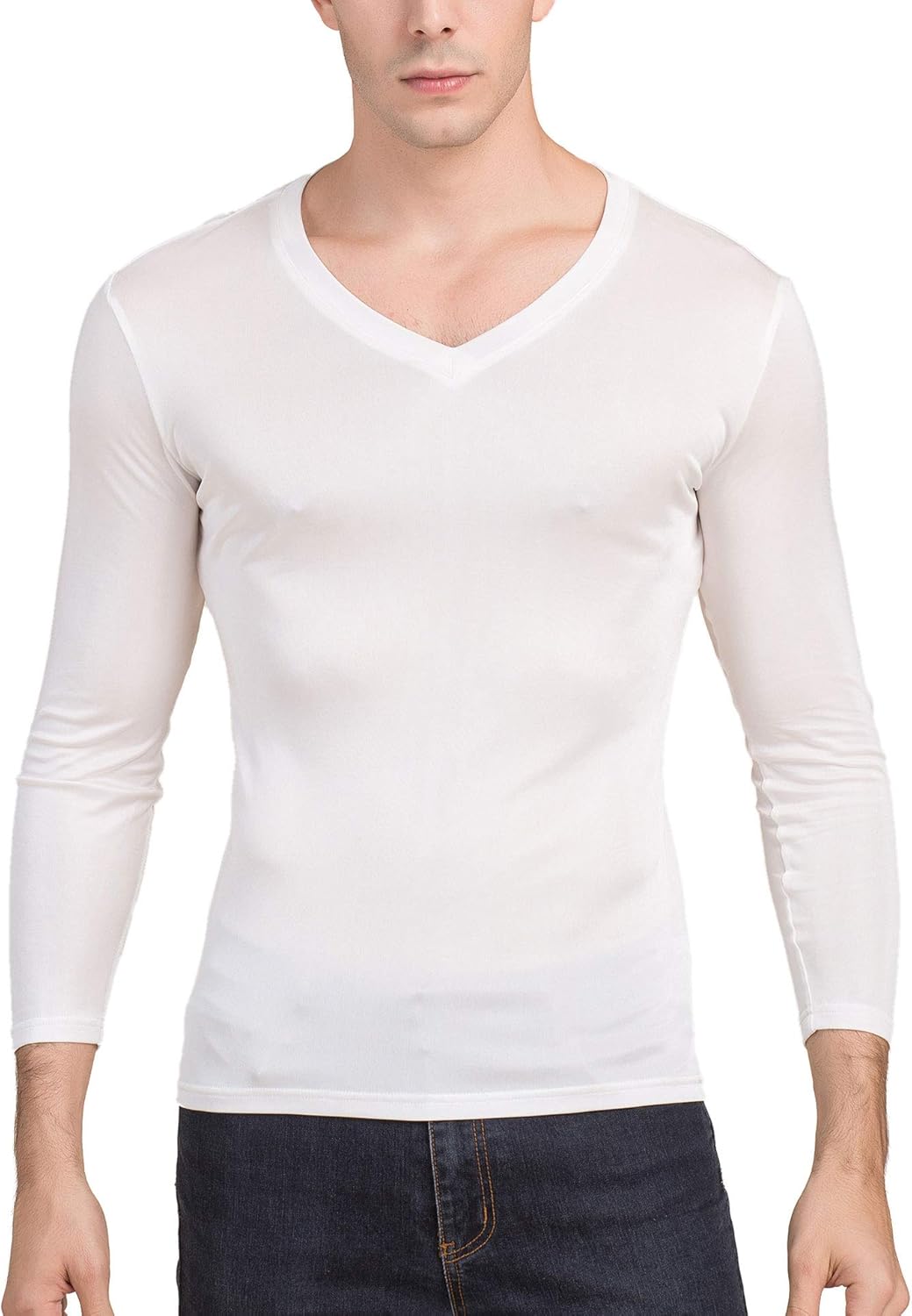 Paradise Silk Men's Pure Silk V Neck Long Sleeves Long Johns Top