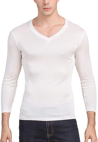 Paradise Silk Mens Pure Silk V Neck Long Sleeves Long Johns Top