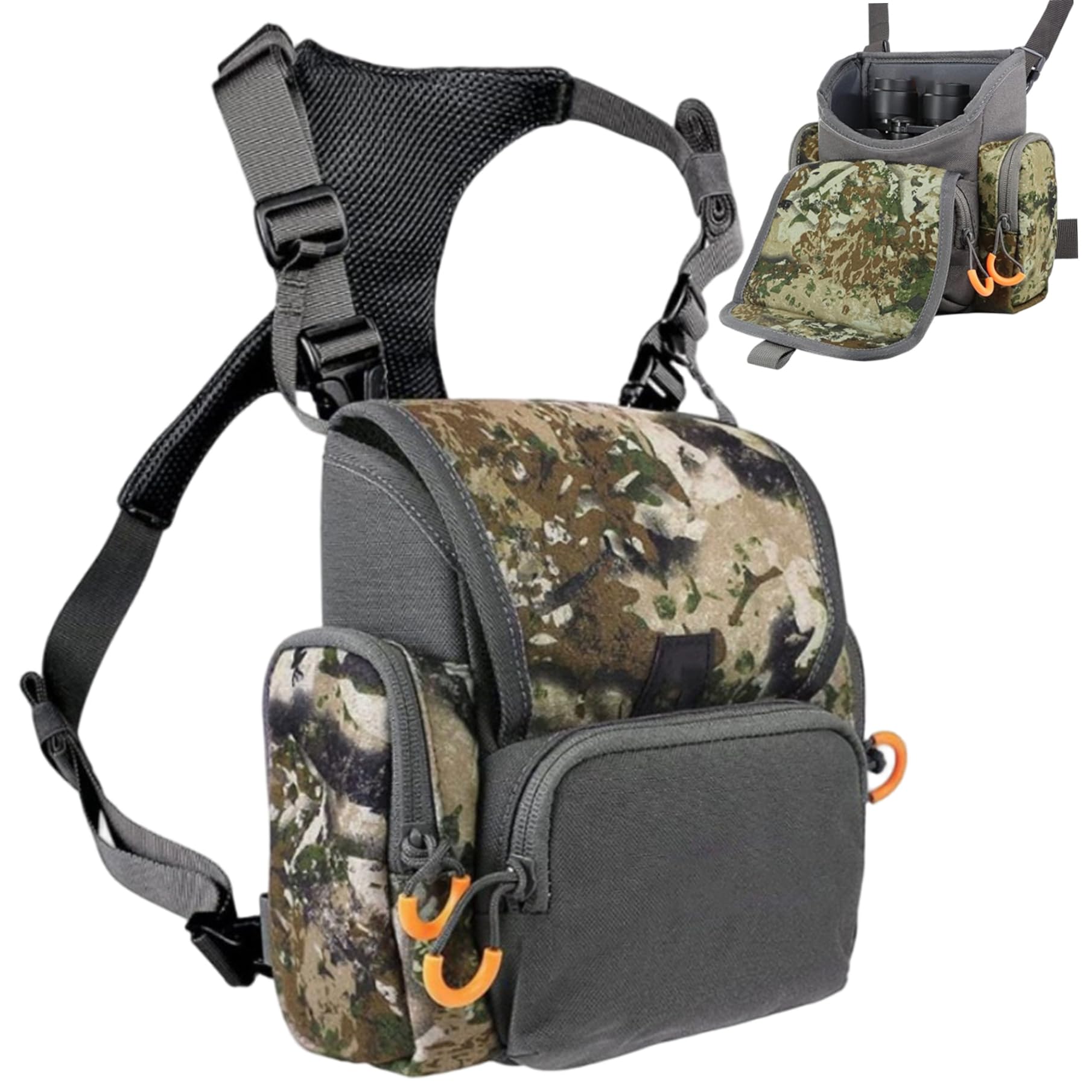 Brusttasche | Fernglasgeschirr, atmungsaktiv, verstellbar, für die Jagd, mit Mehreren Taschen, wasserdicht, Jagd für Männer und Frauen, Tarnung