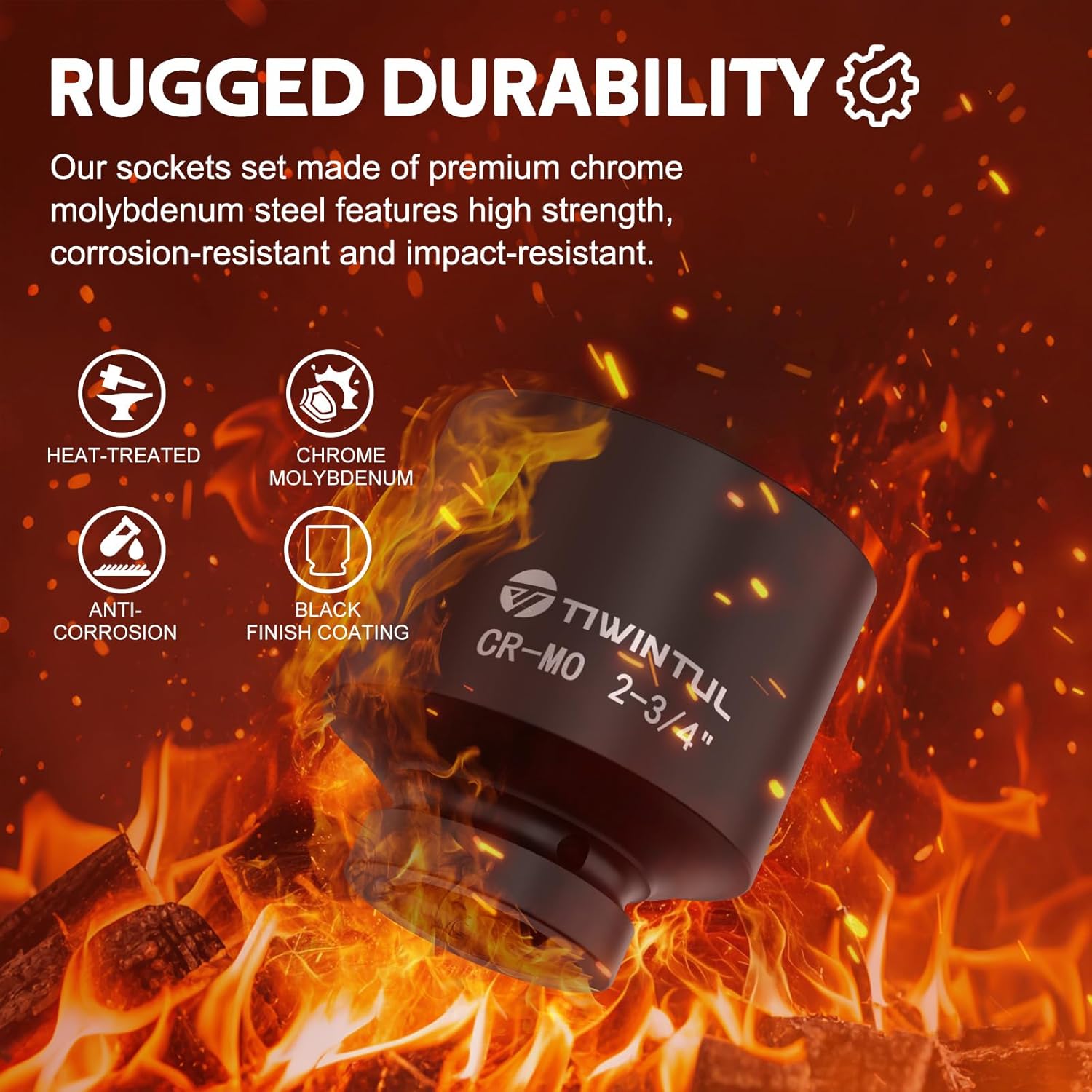 2-3/4" Impact Socket 1" Drive, 6 Point Design, CR-MO, ANSI Certified, Big Jumbo Socket 1 Inch Drive for Mining, Pipeline, Industrial Equipment & Heavy-Duty Maintenance