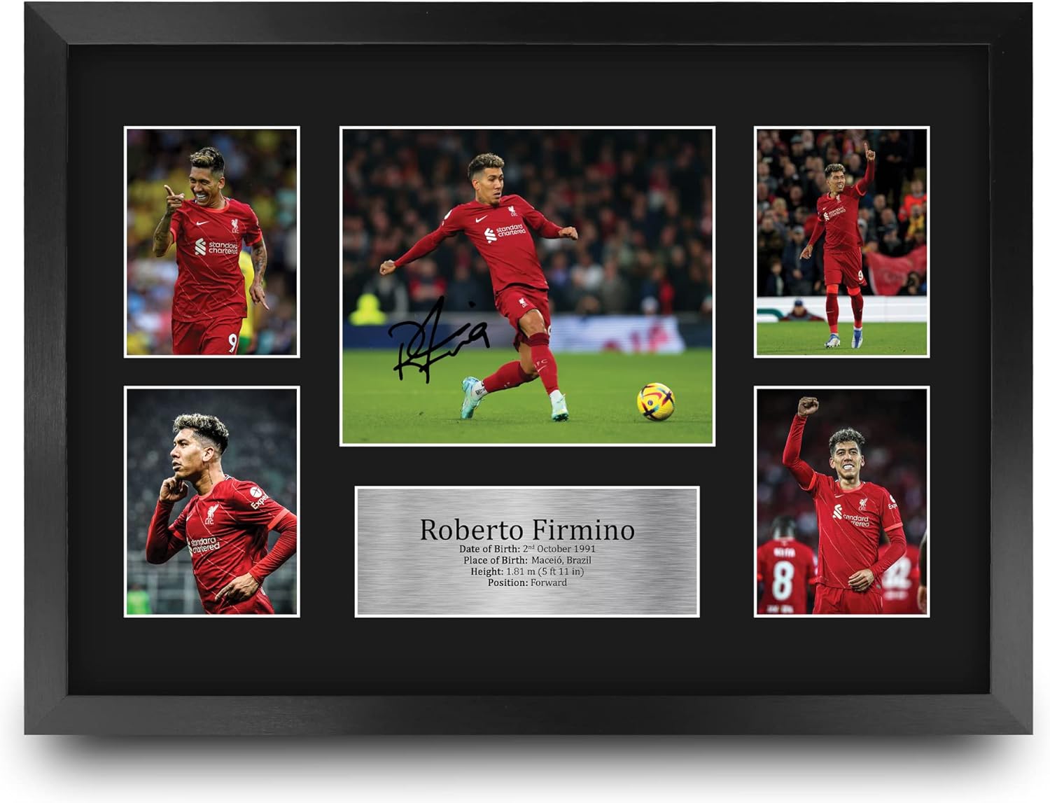 HWC Trading Roberto Firmino Liverpool 16 x 12 inch (A3) Printed Gifts Memorabilia Signed Autograph Photograph Display for Football Fans and Supporters - 16" x 12" Framed