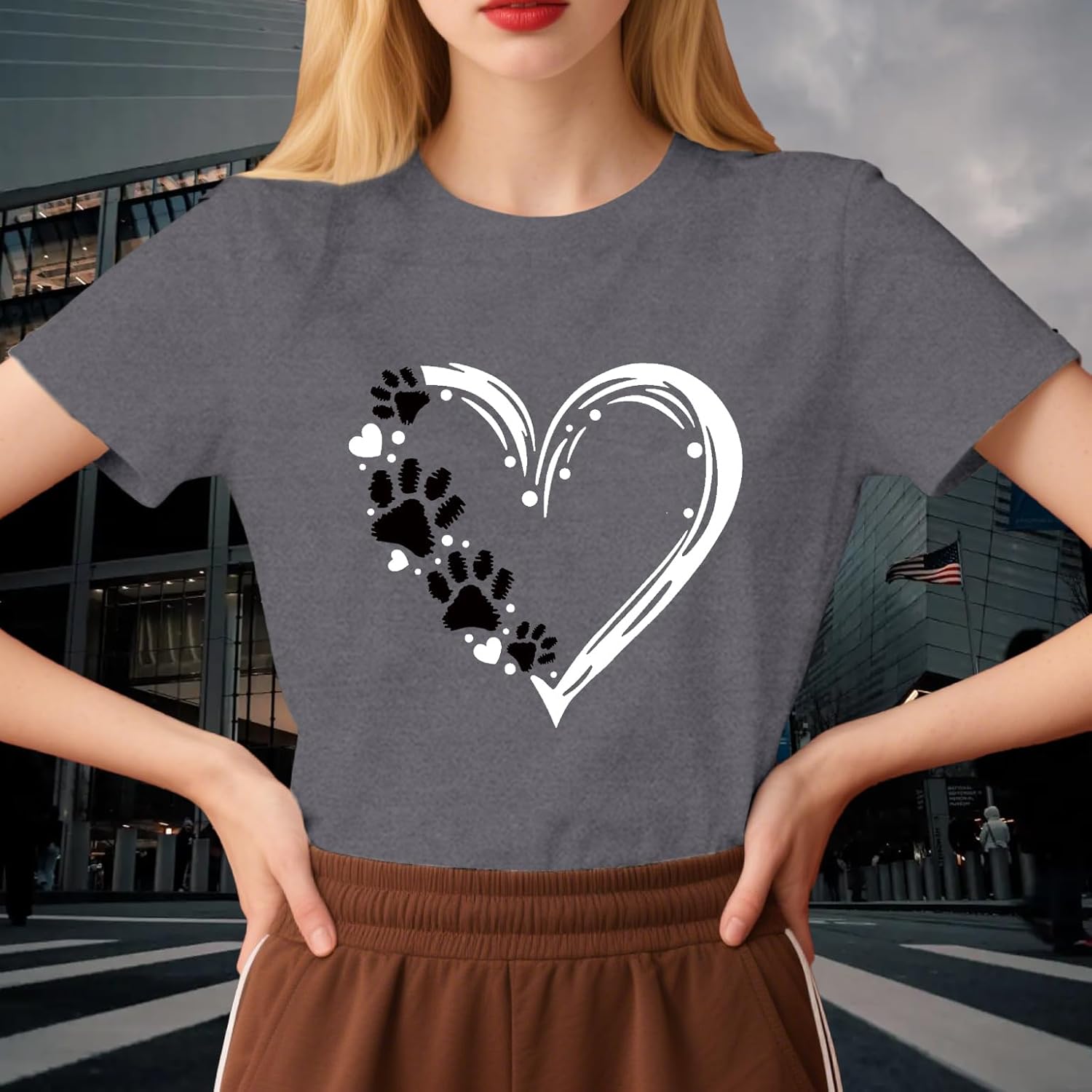 Dog Mom Shirts for Women Dog Lover Tshirts Cute Paw Love Heart Print Tee Tops - Image 5