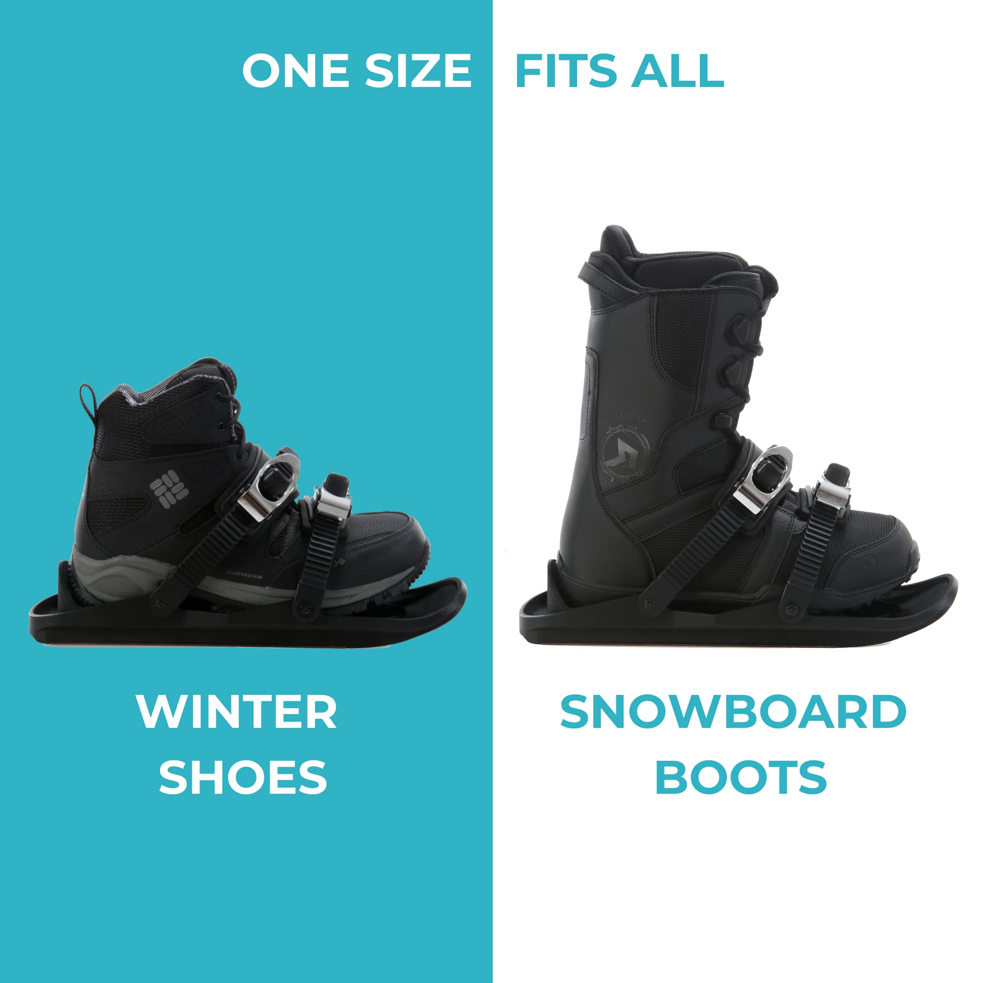 Snowfeet - Mini Pattini da Sci Corti per Neve | Sci per Scarpe Invernali | Pattini da Neve Corti Snowblades Skiboards | The Real Original (Black)