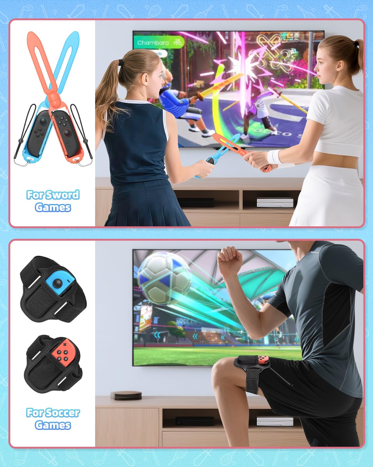 MENEEA Switch 2 Sports-Zubehör-Set für Nintendo Switch 2/1/OLED mit Organizer-Station für Joy-Con 2, Familien-Party-Pack für NS Sports-Spiele