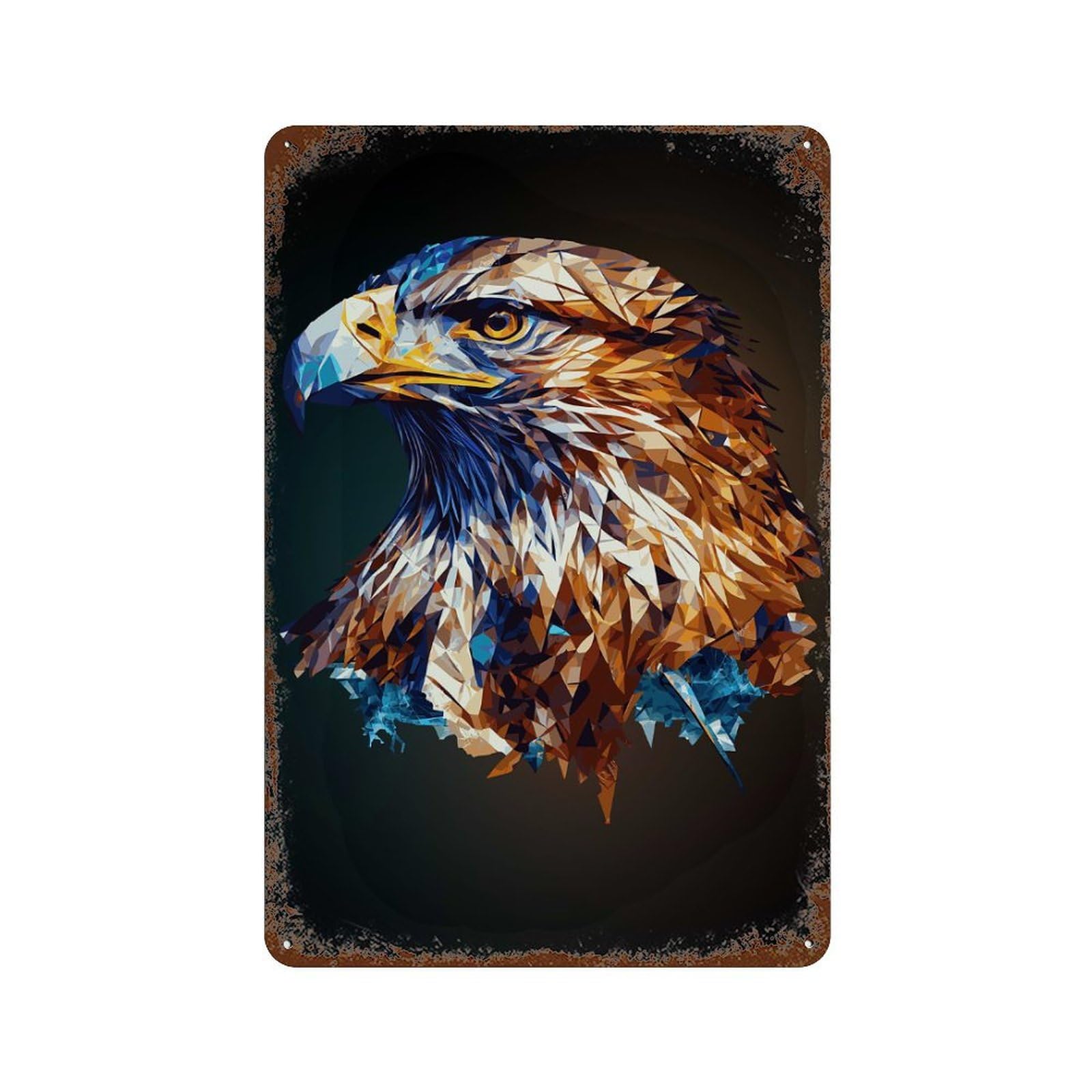 Geometric Bald Eagle Art 11.8"x7.9" Rust Effect Tin Sign, Old School Wall Decor for Pub, Kitchen And Man Cave Decor