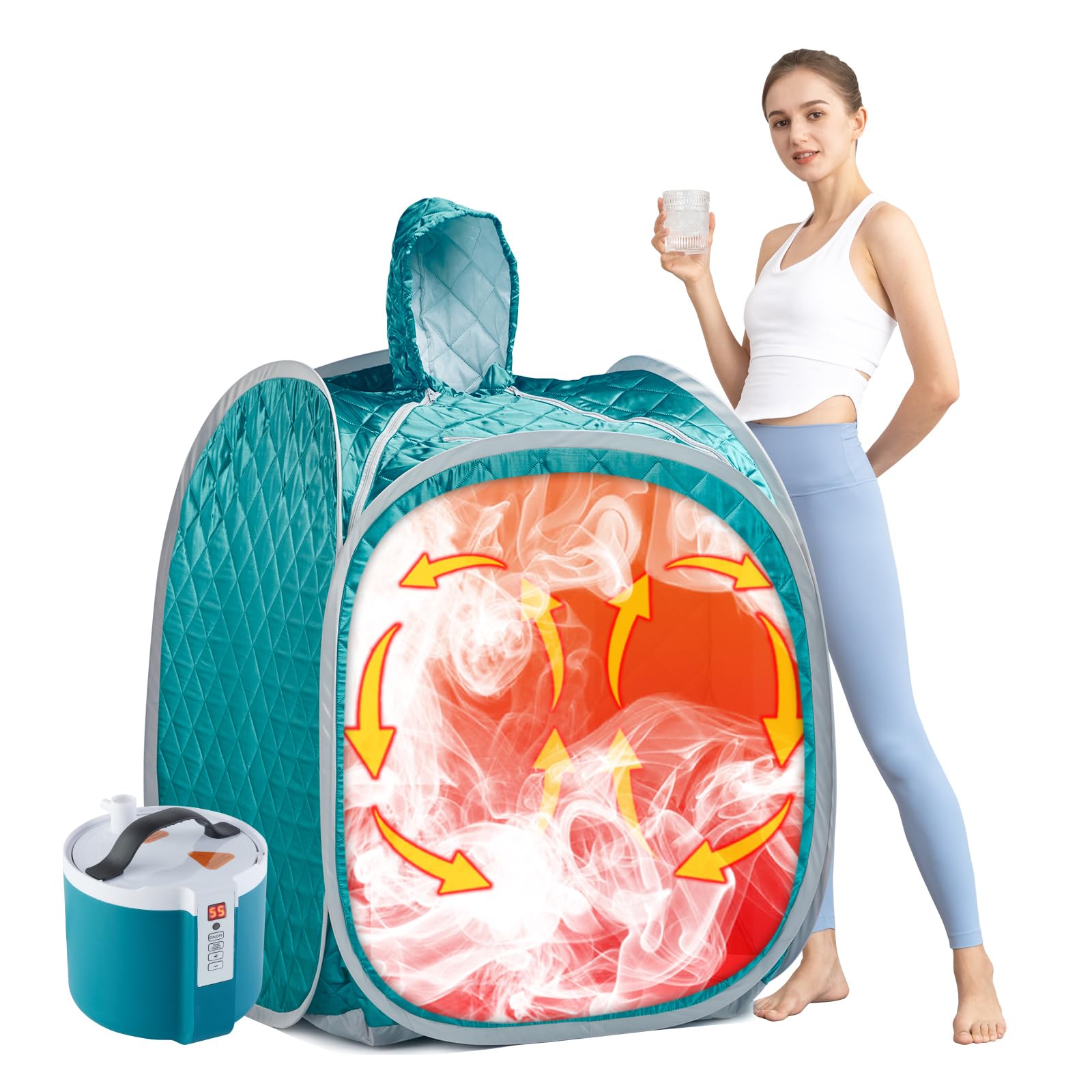 Sauna de vapor portátil con generador de vapor de 1000 W, tienda de campaña plegable personal para spa en casa, temporizador de 60 minutos y control remoto (largo 85 x 82 x 105 cm, verde)