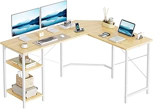 CubiCubi L Shaped Desk with Shelves, 59x47 inches, Corner Computer Desk, L Shaped Gaming Desk, Home Office Desk, Natural