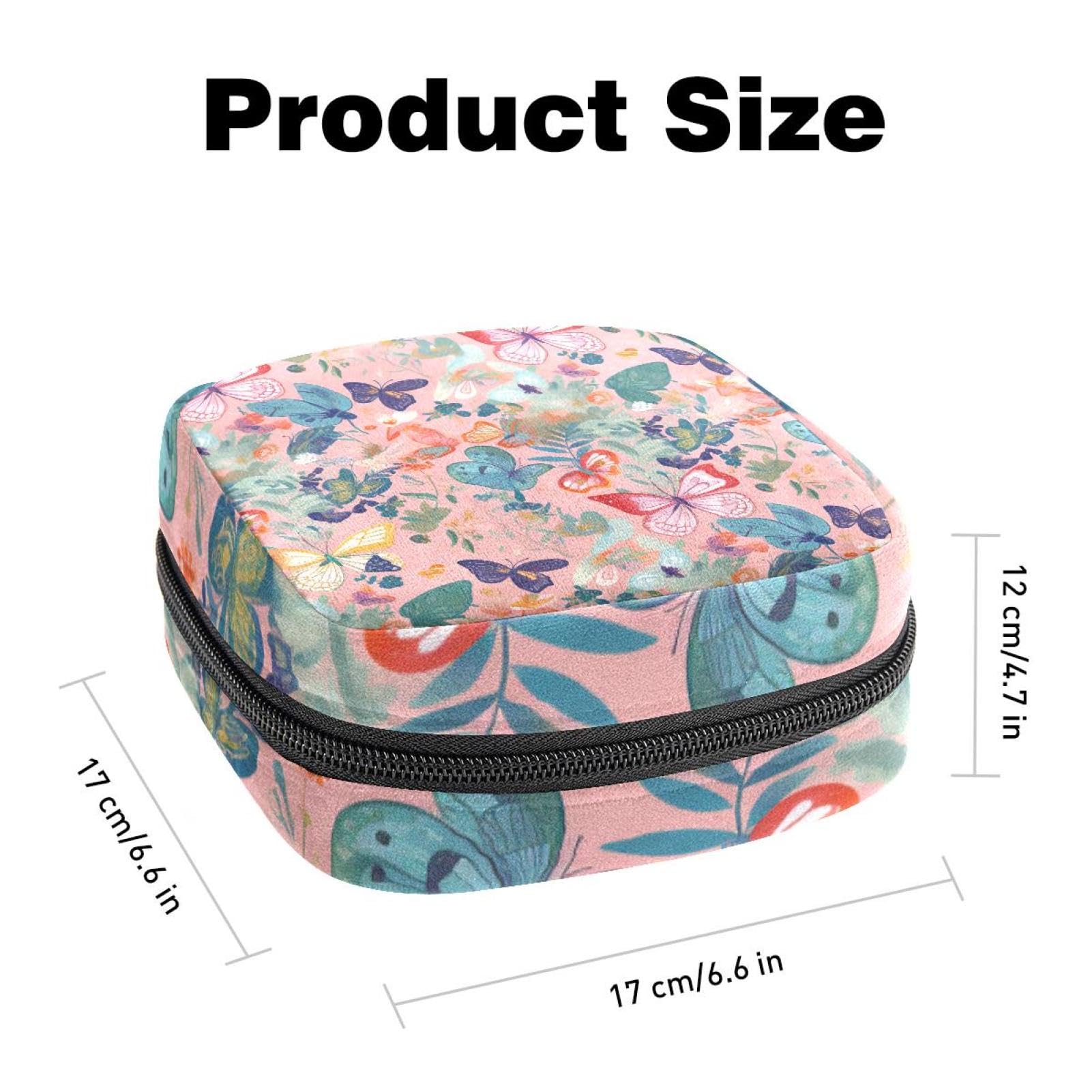 Period Bags for School, Sanitary Napkin Storage Bag for Feminine Pads, Colorful Butterflies Pink Background Ladies Menstrual Cup Pouch Sanitary Pads Organizer