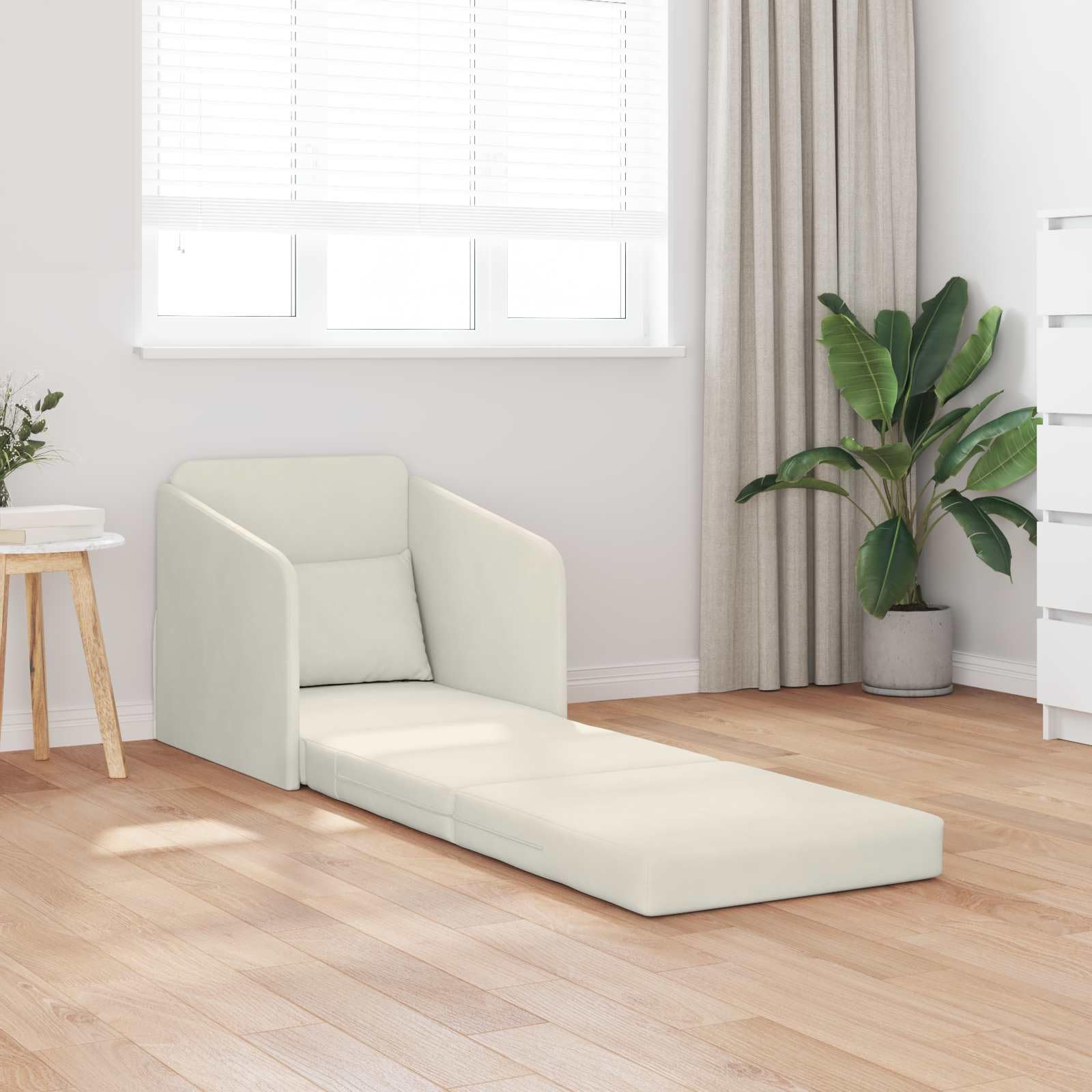 Sofa z funkcją spania, kremowa, aksamitna, 65 x 80 x 83 cm, dwuosobowa sofa z funkcją spania, składana kanapa do salonu i pokoju gościnnego, oszczędzający miejsce zestaw tapicerowany z