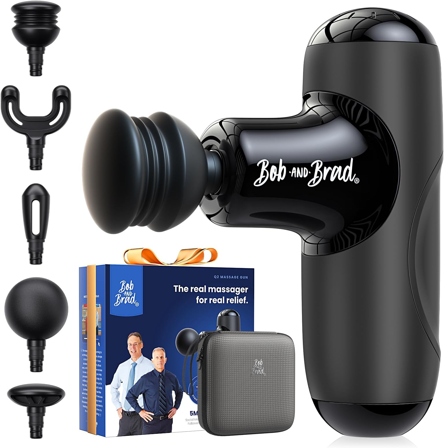 Bob and Brad Q2 Mini Massage Gun, Pocket-Sized Deep Tissue Massager Gun, Portable Percussion Muscle Massage Device, Ultra Small & Quiet Muscle Massage Gun with Carry Case for On The Go Usage, Black