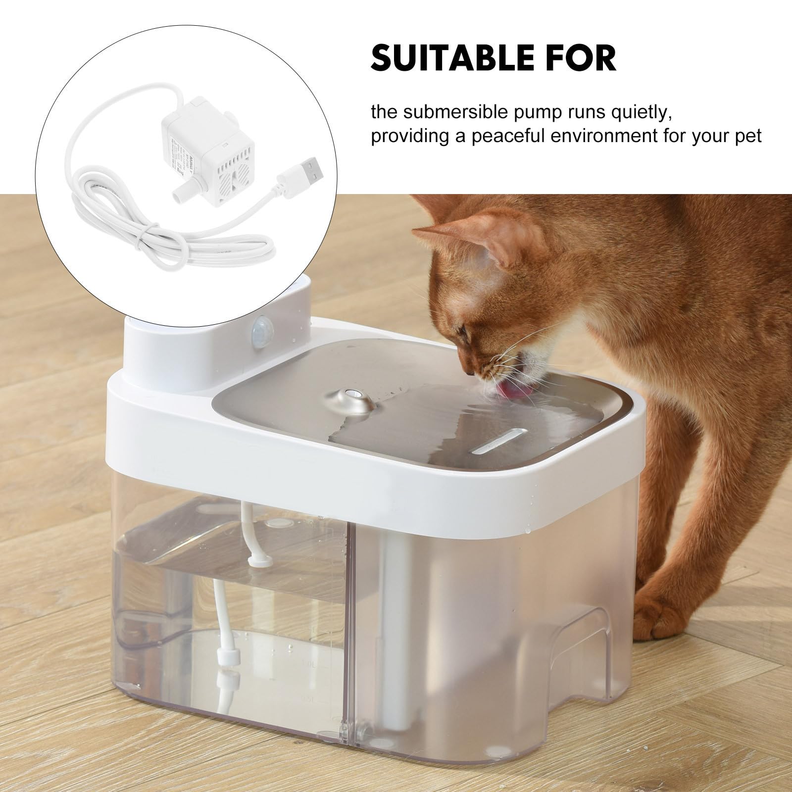 Toyvian Pompe Fontaine à Eau pour Chat USB Compacte et Silencieuse, Pompe Submersible en Abs 3w 150l/h pour Fontaines à Animaux Domestiques