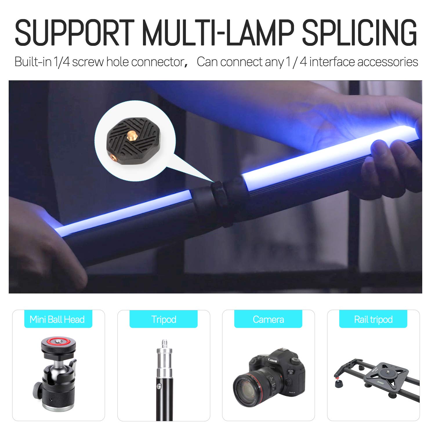 Image showing two SOONWELL MT1 lights connected using the multi-lamp splicing connector.