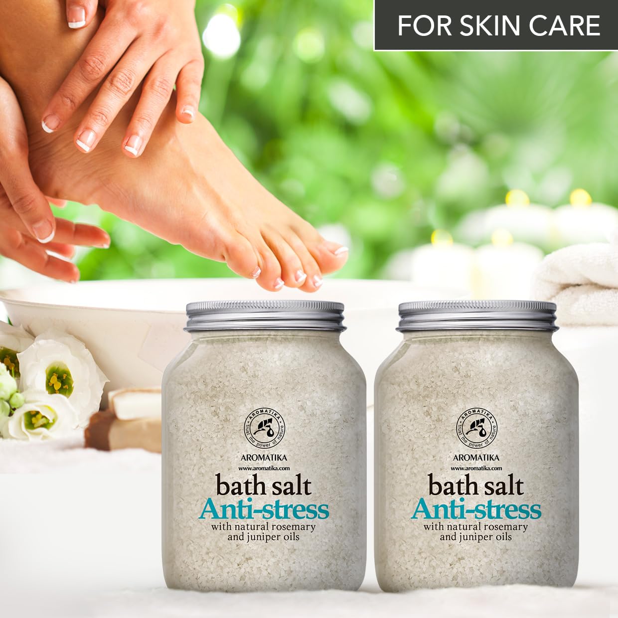 Sale da Bagno Antistress - set 2х1300g - Sale Marino con Olio Essenziale di Rosmarino e Ginepro - Cura del Corpo - Bellezza - Relax - Aromaterapia