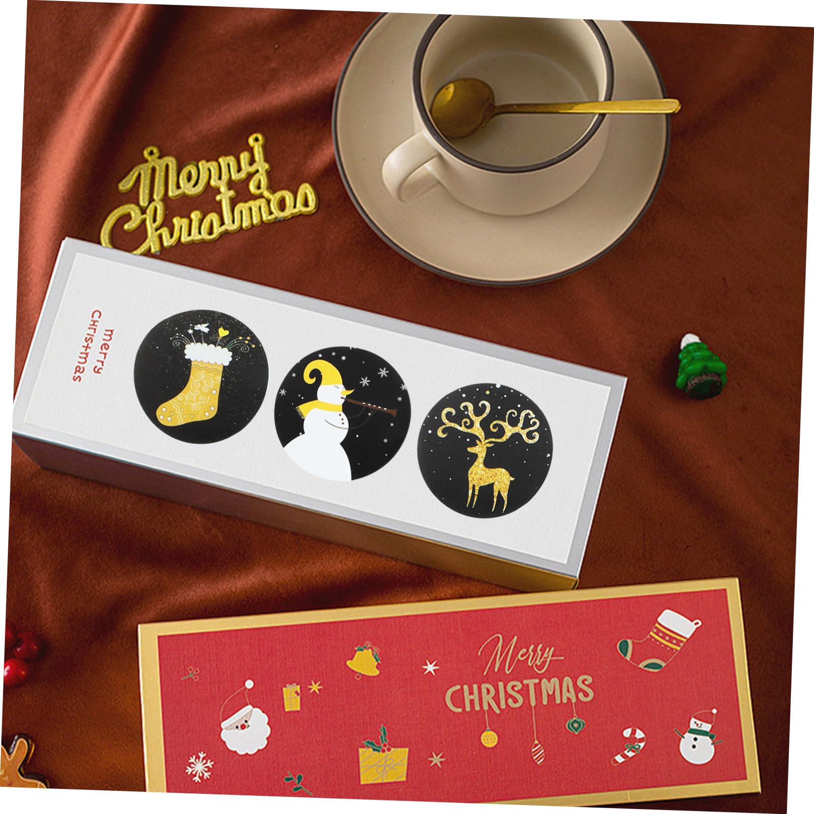 5 Adesivi Natalizi Rotondi Etichette Regalo Decorative per Scatole e Buste Adesivi Scrivibili per Auguri e Confezioni Festive