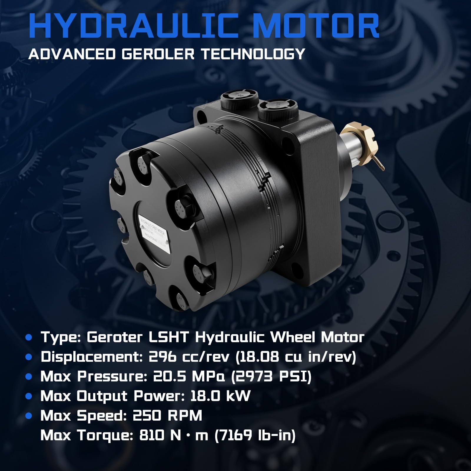 Sostituzione idraulica del motore della ruota di BMER-2-300-WS-T4-S TG0280US080AAAB per Parker Dynamic, 296cc Geroter Motor 1,25 ha affusolato l'albero 810 N·m 250 giri/min