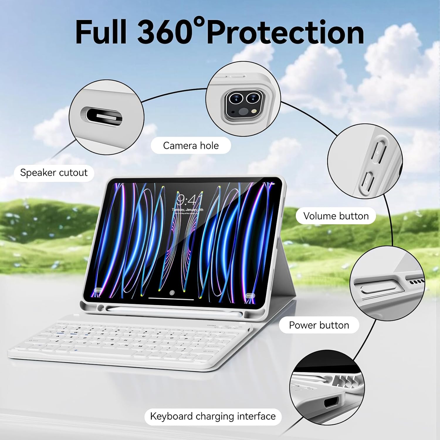 Keyboard Case for iPad Pro 11 Inch 4th Generation/Pro 3rd Gen/Pro 2nd Gen with Pencil Holder, Folio Detachable Wireless Bluetooth Keyboard & Flip Stand Case for iPad Pro 11 Inch, Gray