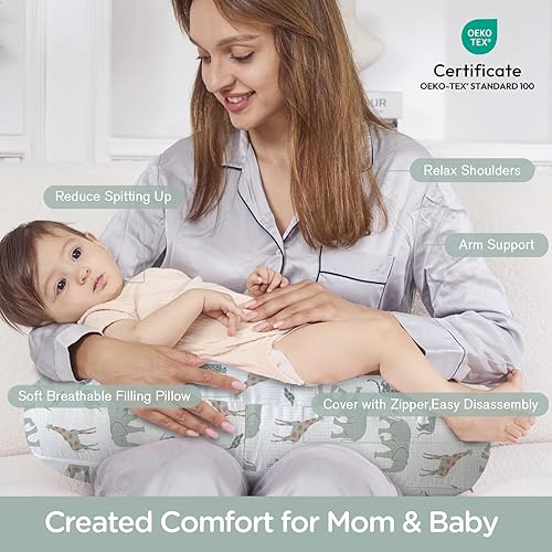 Miniatura 2 de Little Grape Land Almohada de lactancia de muselina, suave almohada de lactancia 100% algodón con funda extraíble transpirable, almohadas de