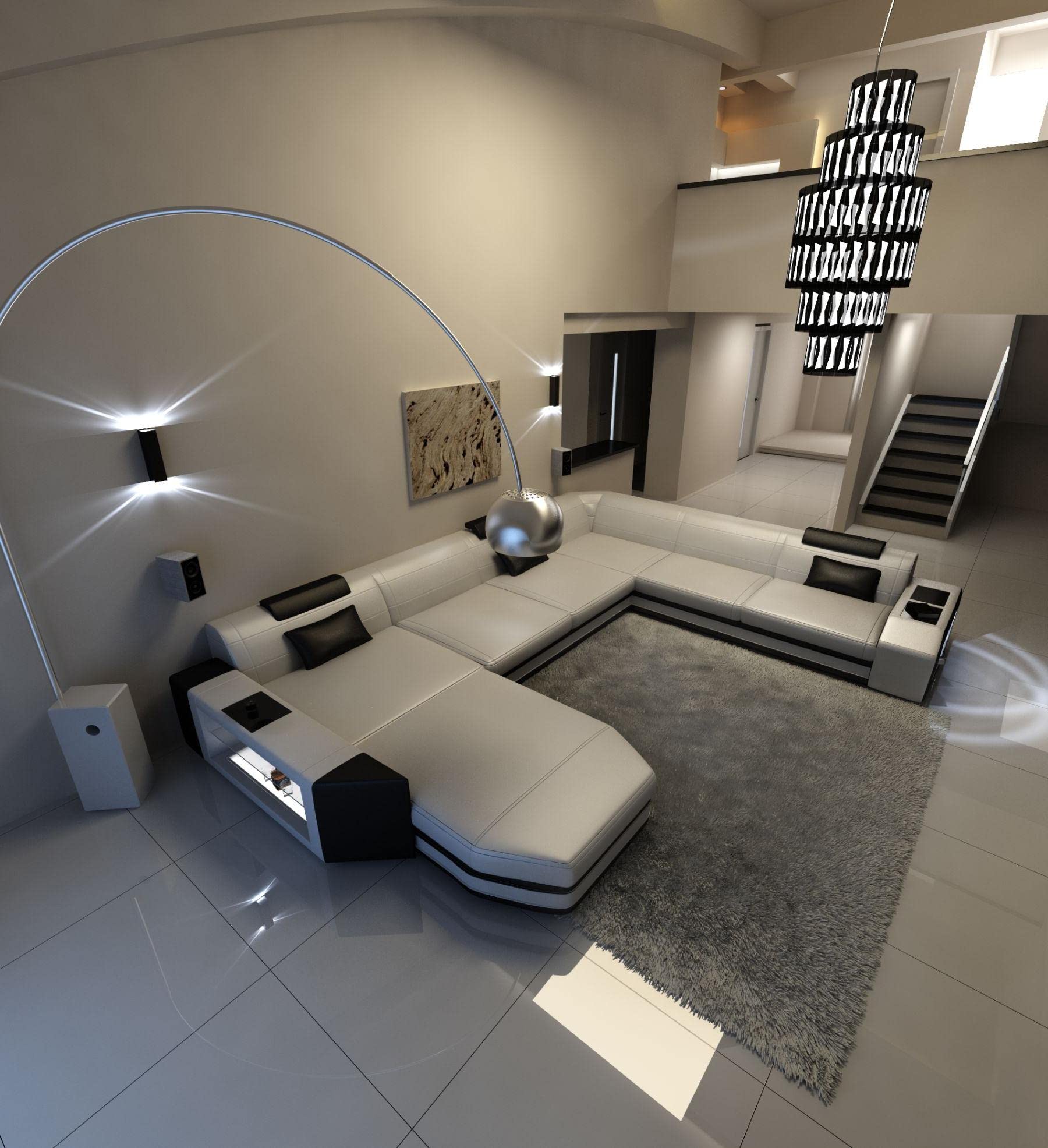 Buy Prato XXL Sofa Living Room Leather Sofa U Shape with LED Lighting