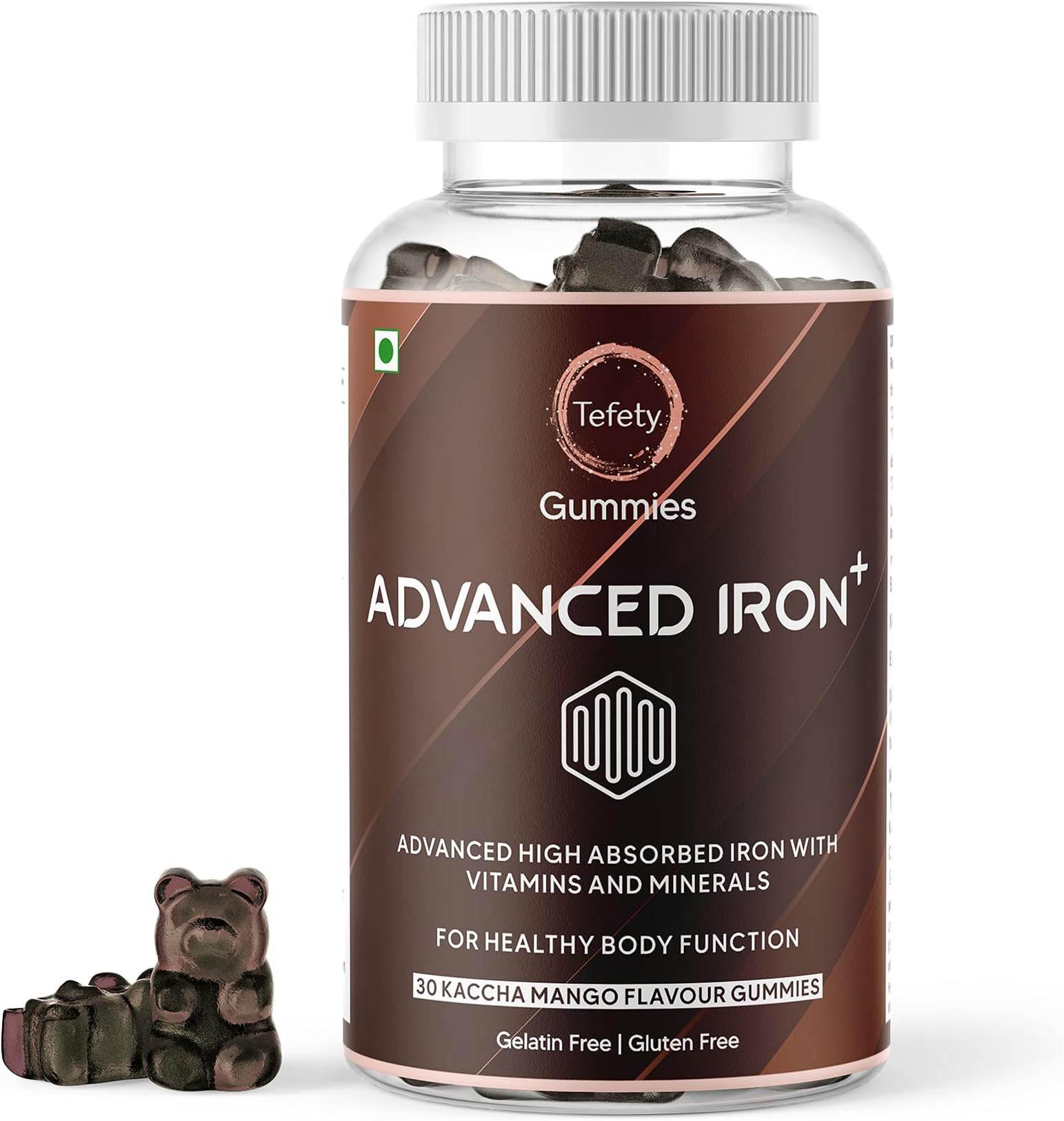 Tefety Advanced Iron Gummies| Immune Support Supplement with Calcium, Vitamin B6 & B12 for Men Women and Kids | Iron Supplement for Growth & Hemoglobin- Kaccha Mango 30 Flavor Gummy Bears