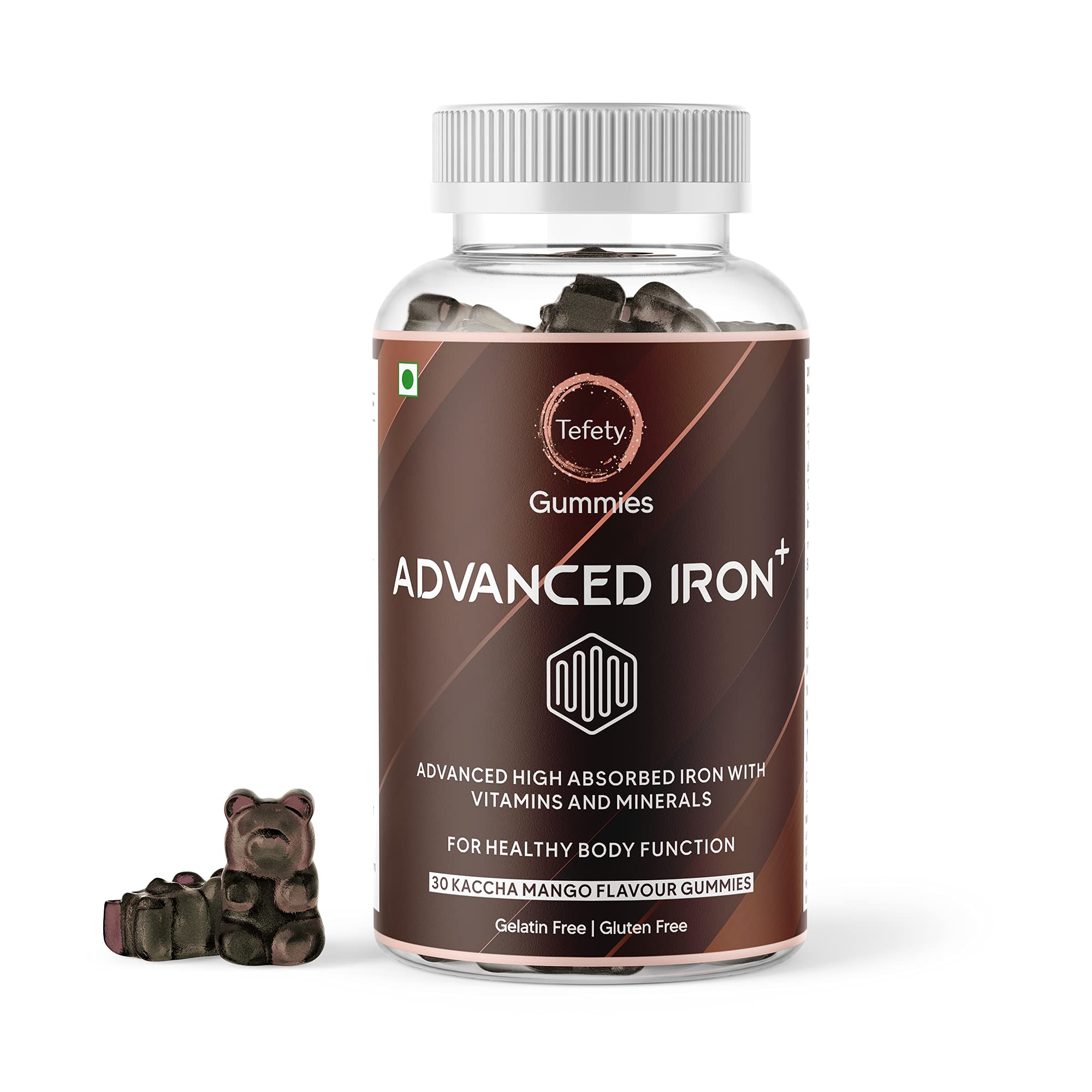 Tefety Advanced Iron Gummies| Immune Support Supplement with Calcium, Vitamin B6 & B12 for Men Women and Kids | Iron Supplement for Growth & Hemoglobin- Kaccha Mango 30 Flavor Gummy Bears