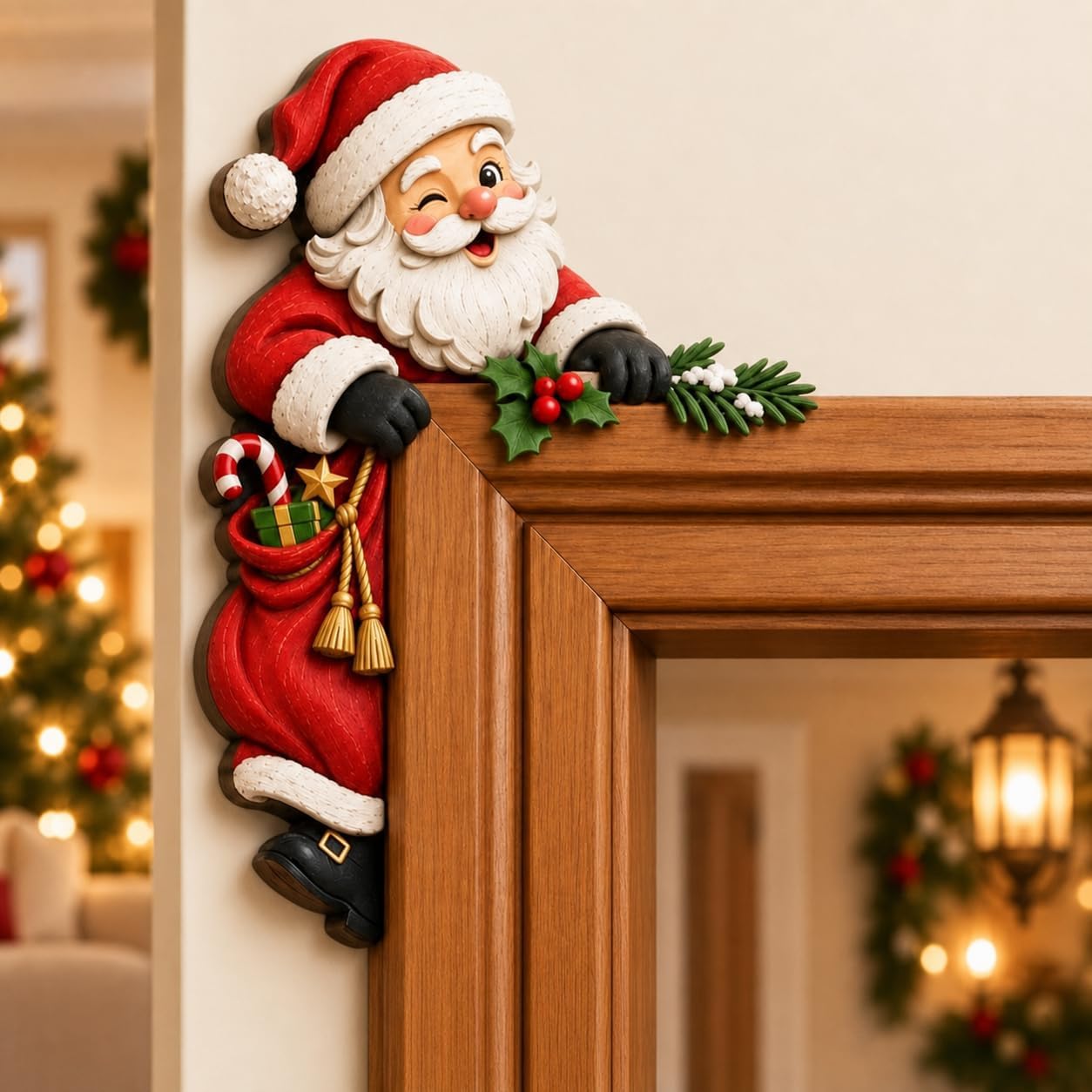 2PC Christmas Peekaboo Door Frame Corner Decor,Christmas Door Decorations