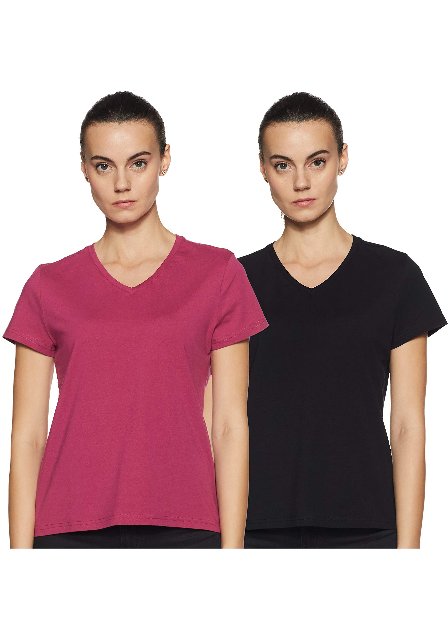 Amazon Brand - SymbolWomen's Cotton V-Neck Regular Fit T-Shirt (Combo Pack of 2)