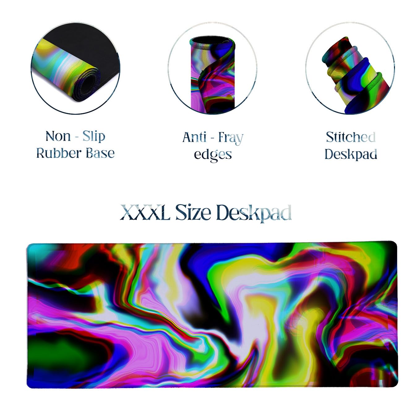 SoulAbiti Neon Glitch Flux Extended Desk Pad (36x14 Inch) - Fluid Art XXL Mouse Pad - Non-Slip Rubber Base & Stitched Edges 2