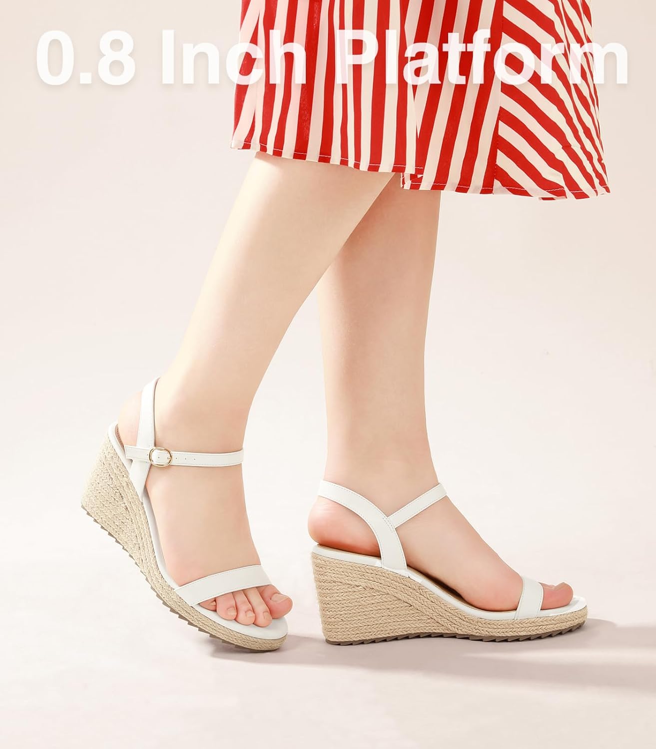 Ankis Platform Wedge Sandals for Women, Black Brown White Nude Espadrille Womens Wedge Sandals Comfortable Open Toe Ankle Strap High Heel Wedges for Women Dressy Summer -3.4Inch - Image 5